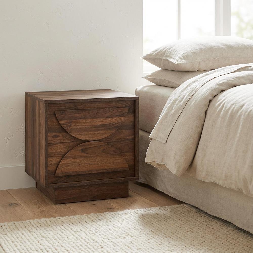FurniFact Brown Wood Nightstand with 2 Drawers Modern Design for ...