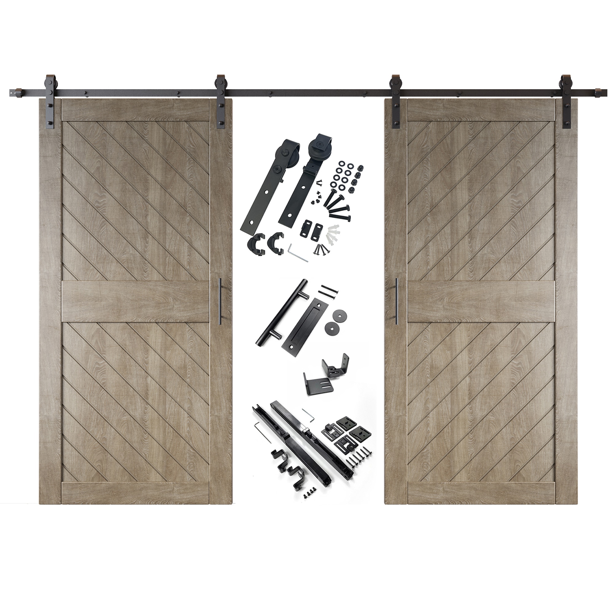 HOMACER YT2H156C-XT2-3684-GR 36-in x 84-in Classic Gray Prefinished Non-standard Pine Wood Solid core Double Barn Door (Hardware Included)