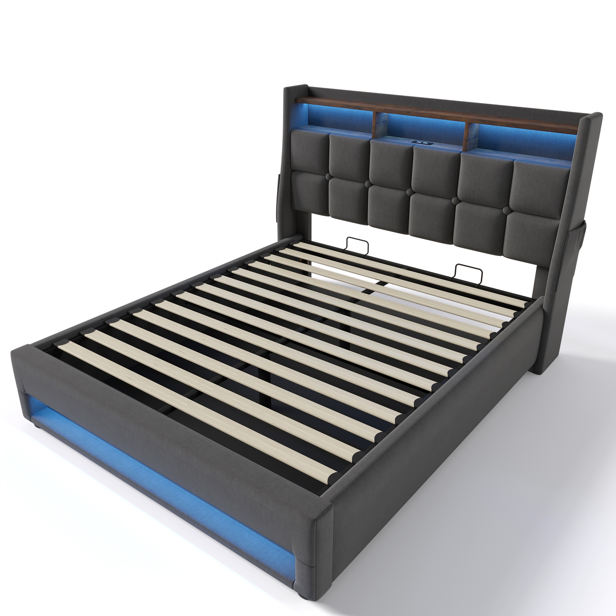 SINOFURN SYC470007GY Gray Full Upholstered Bed frame Bed with Storage