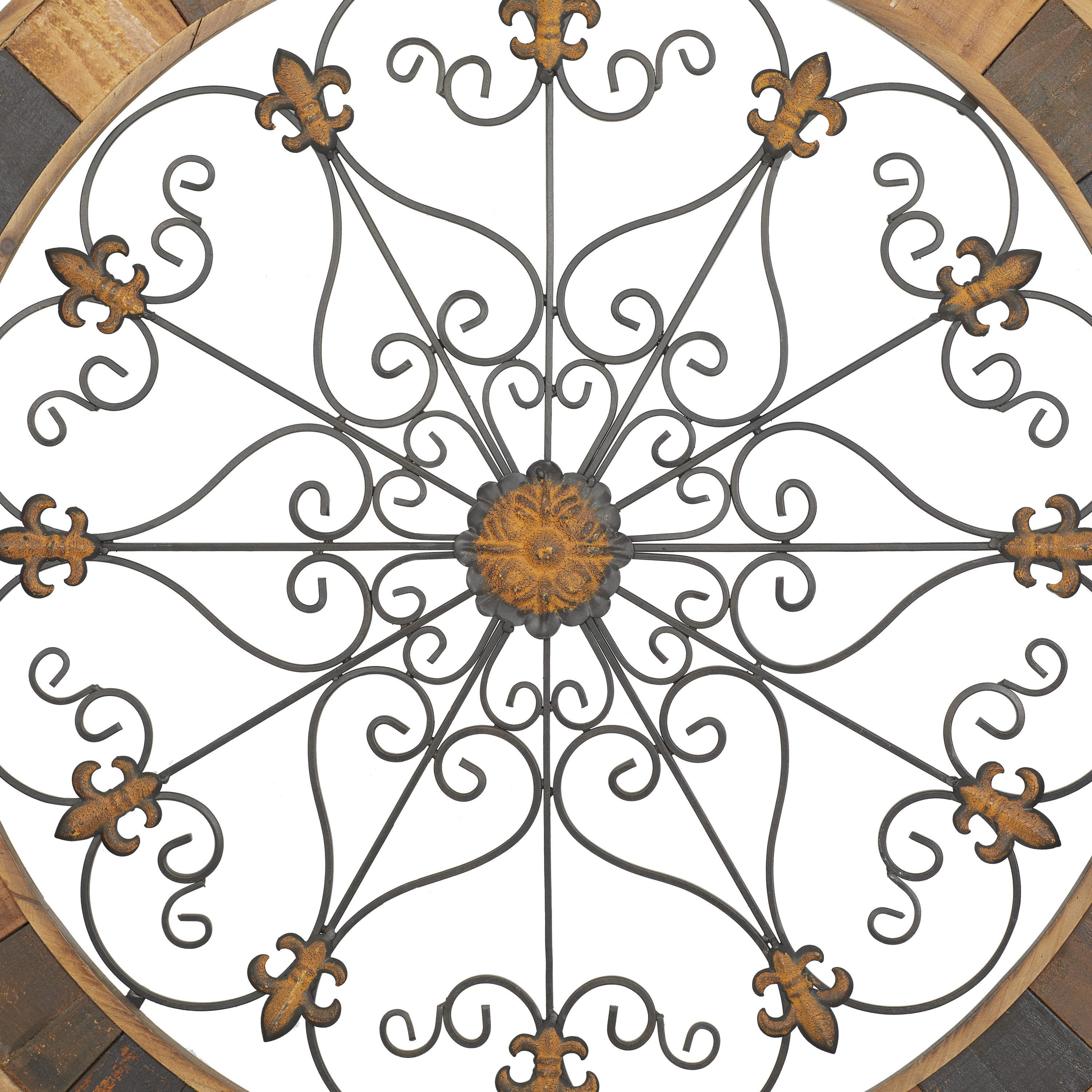 Rustic Arabesque Scroll 35" Round Wood & Iron Wall Decor