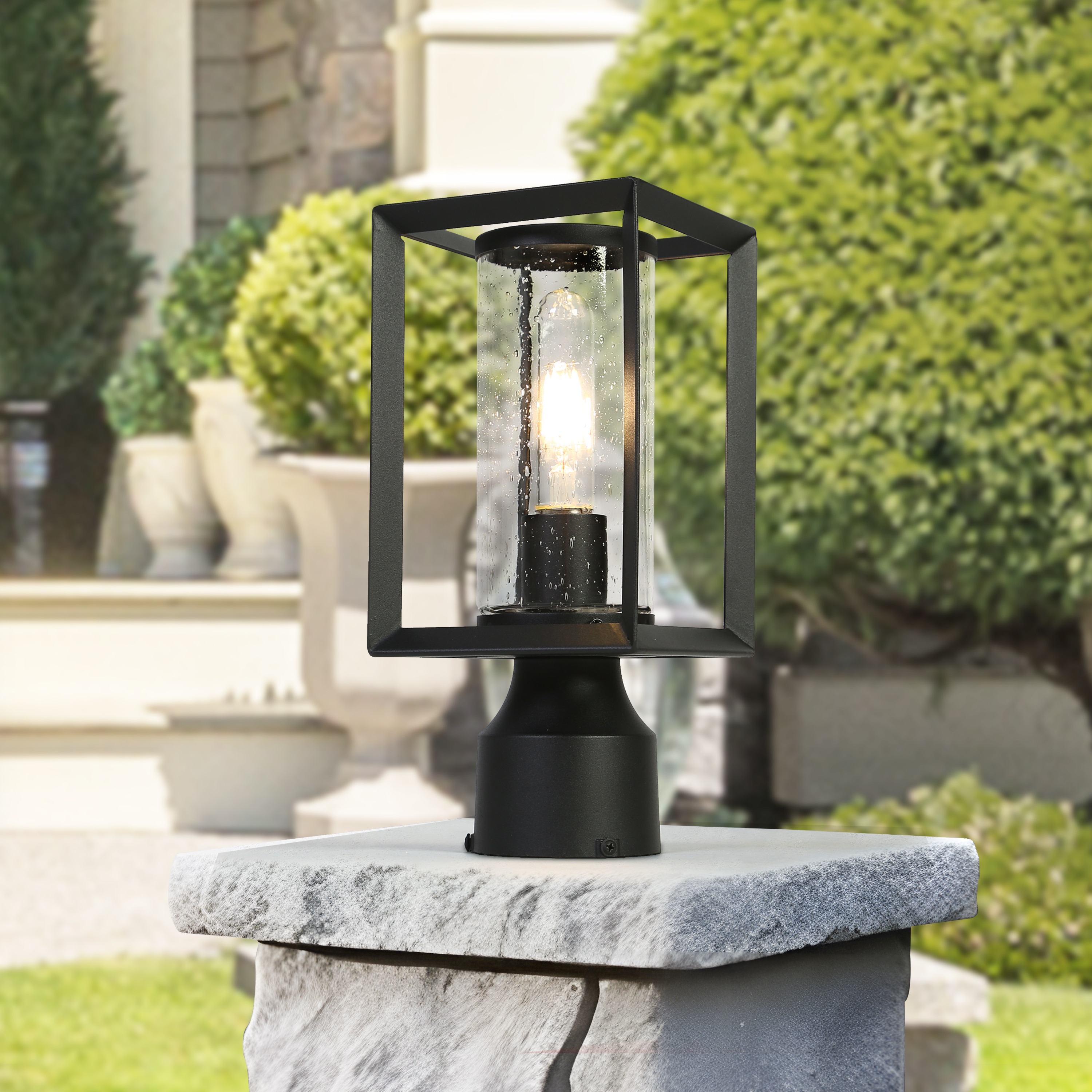 Uolfin 3MQIEE-LWS26301-89 11.2-in Black Traditional Rectangle Square Modern/contemporary Outdoor Light post lantern