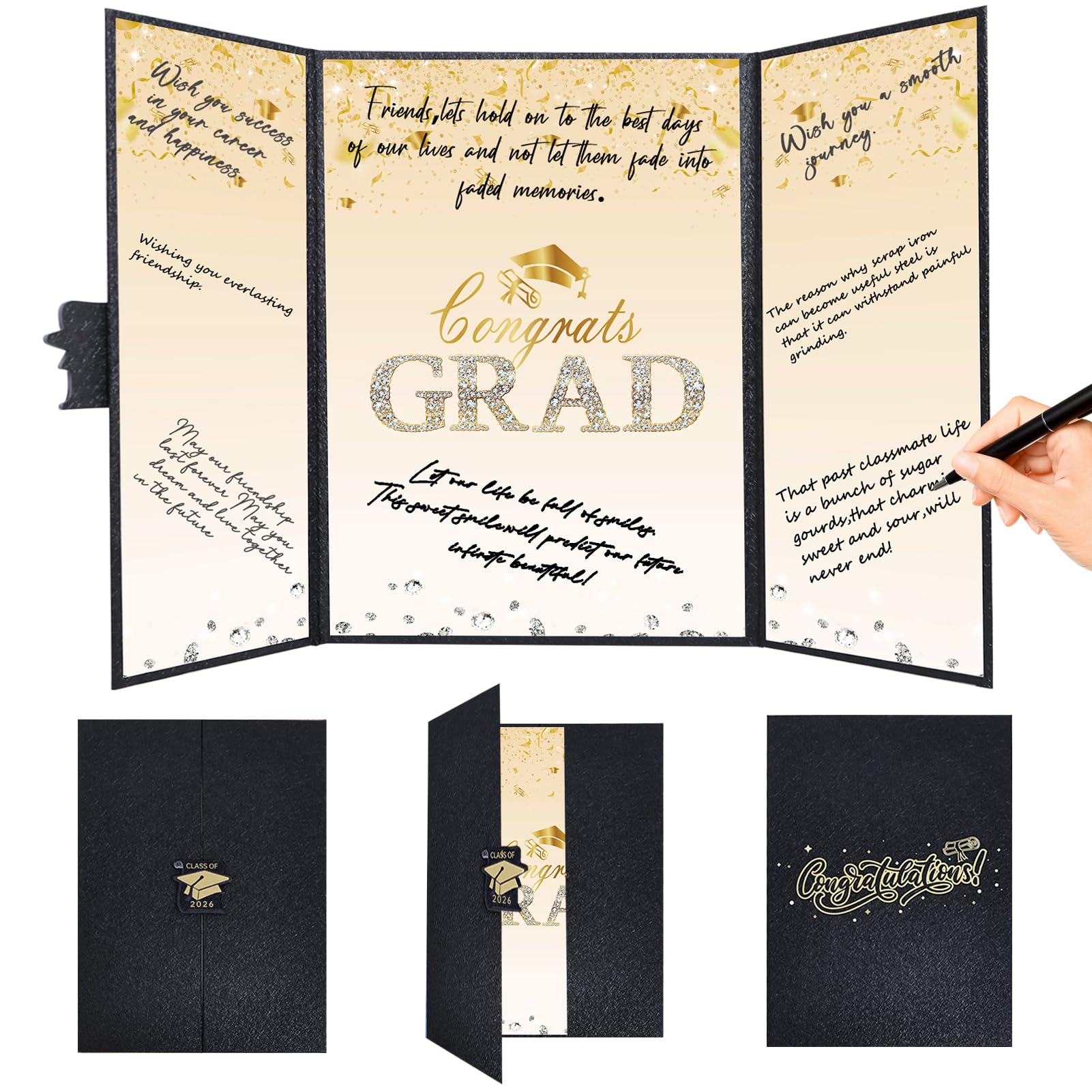 Phyfalip  Black and Gold Graduation Guest Signature Book Class of 2026 Creative Keepsake for Graduation Party 18 by 12 Inches