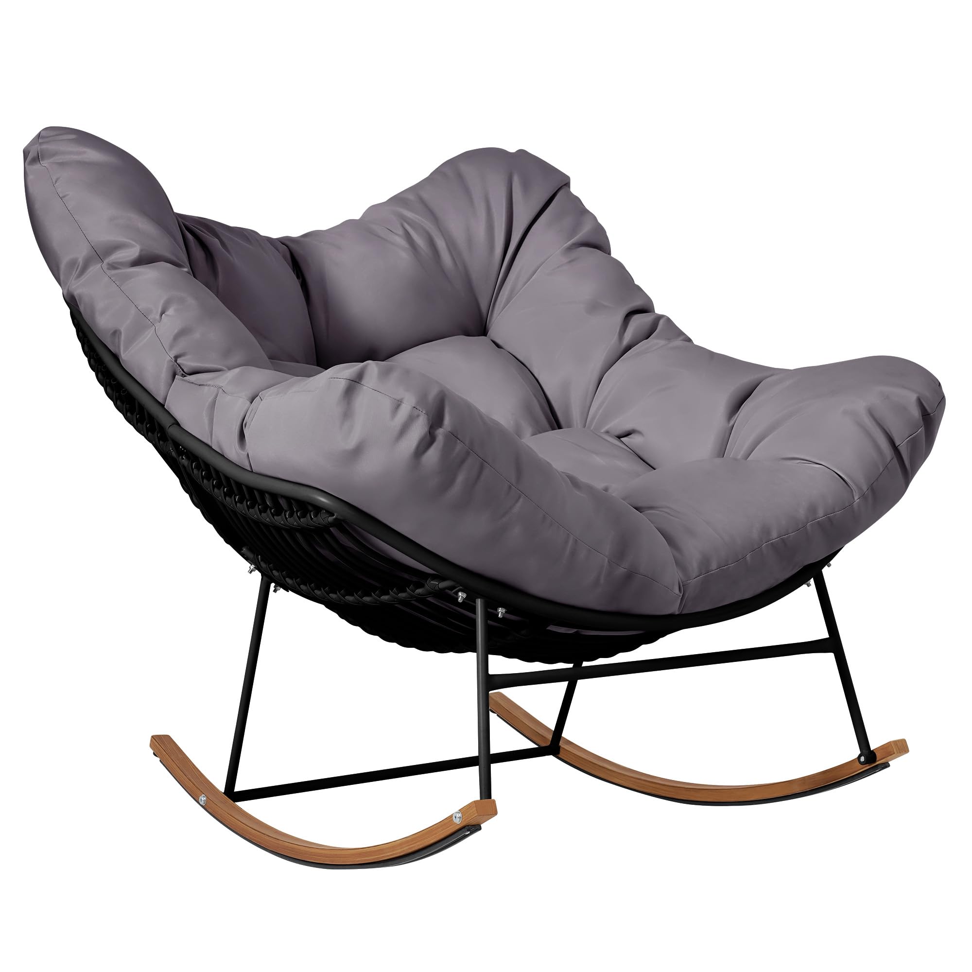 AURA OUTDOOR OIRC001-GY Rocking Chair Gray Steel Frame Rocking Chair with Gray Solid Seat