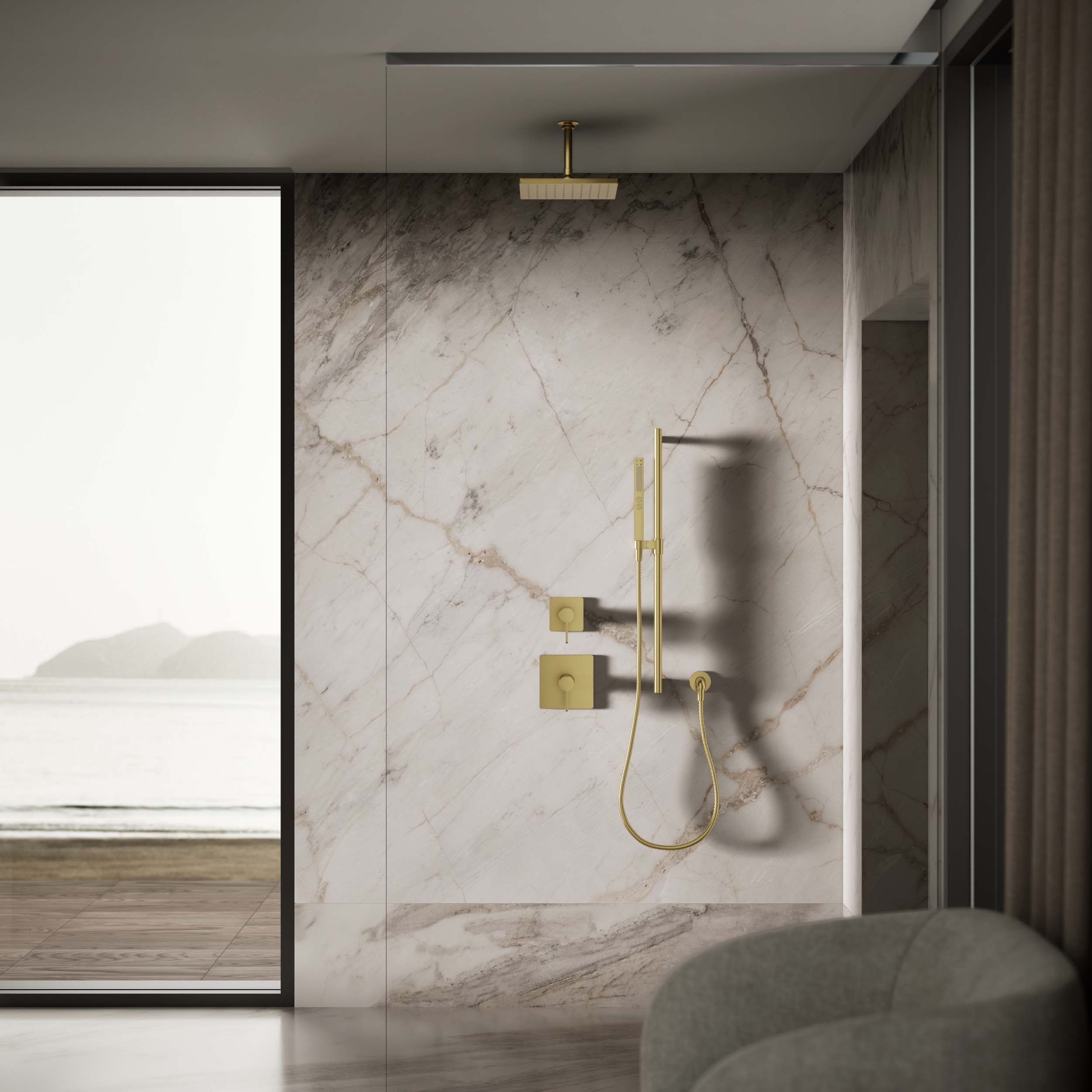Vibrant Brushed Moderne Brass Square Rain Showerhead