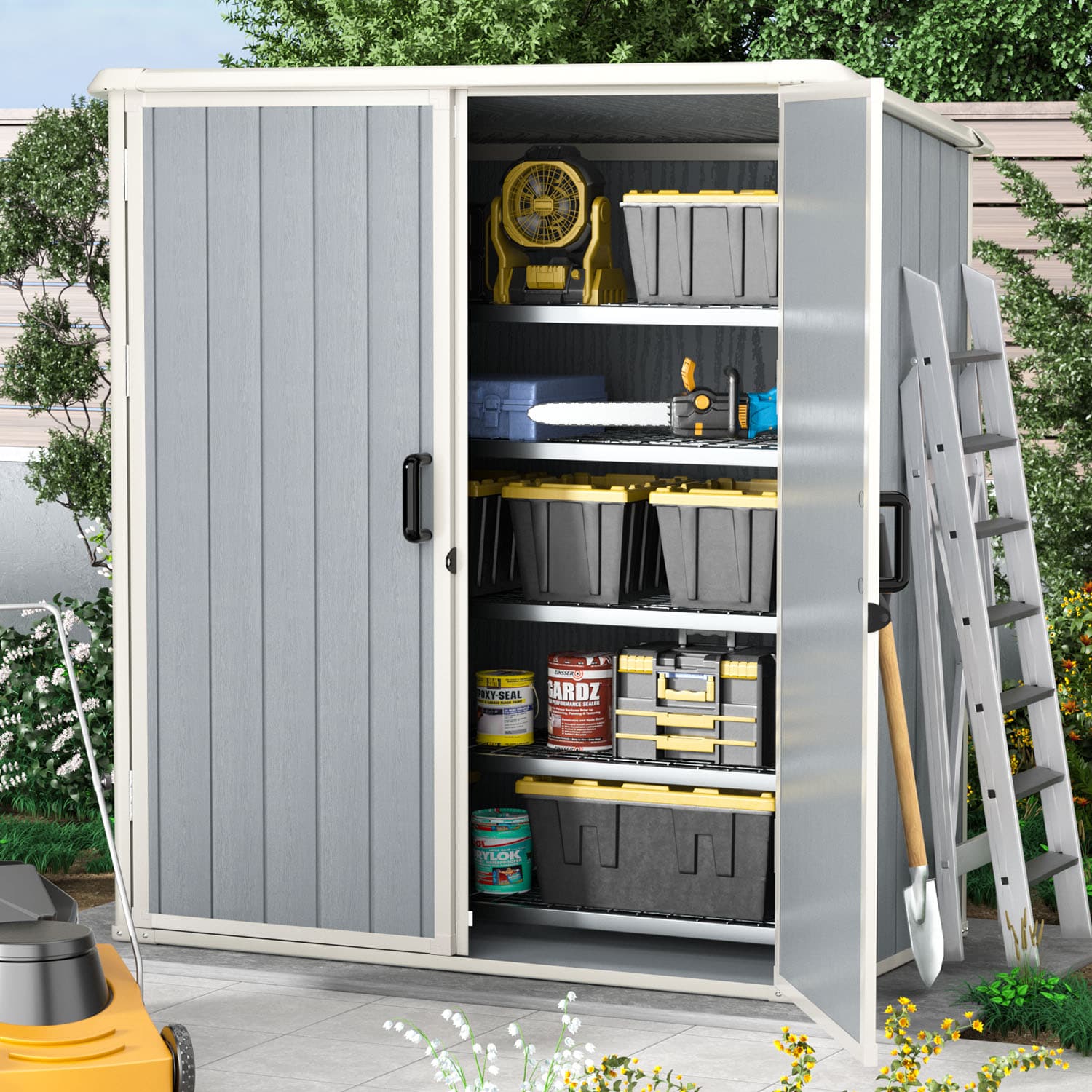 AOXUN AX-40402B 3-ft x 5-ft Economy Series Gray Lean-to Resin Storage Shed (Floor Included)