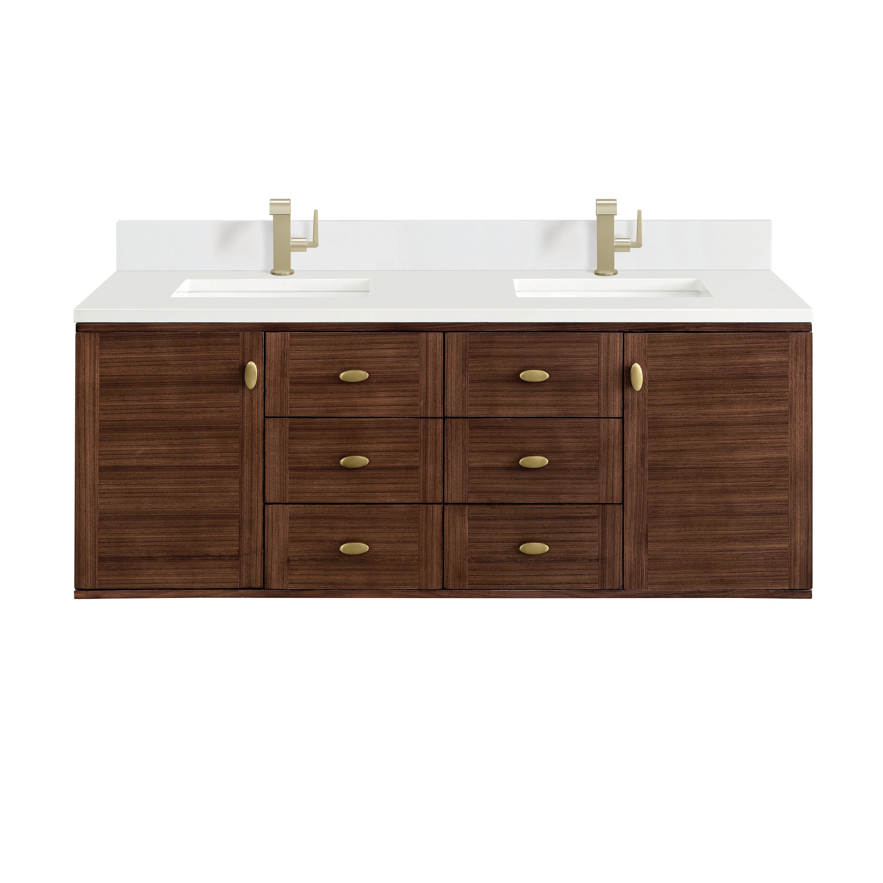 James Martin Vanities 670-V60D-WLT-1WZ Amberly 60-in Mid-century Walnut Undermount Double Sink Bathroom Vanity with White Zeus Quartz Top