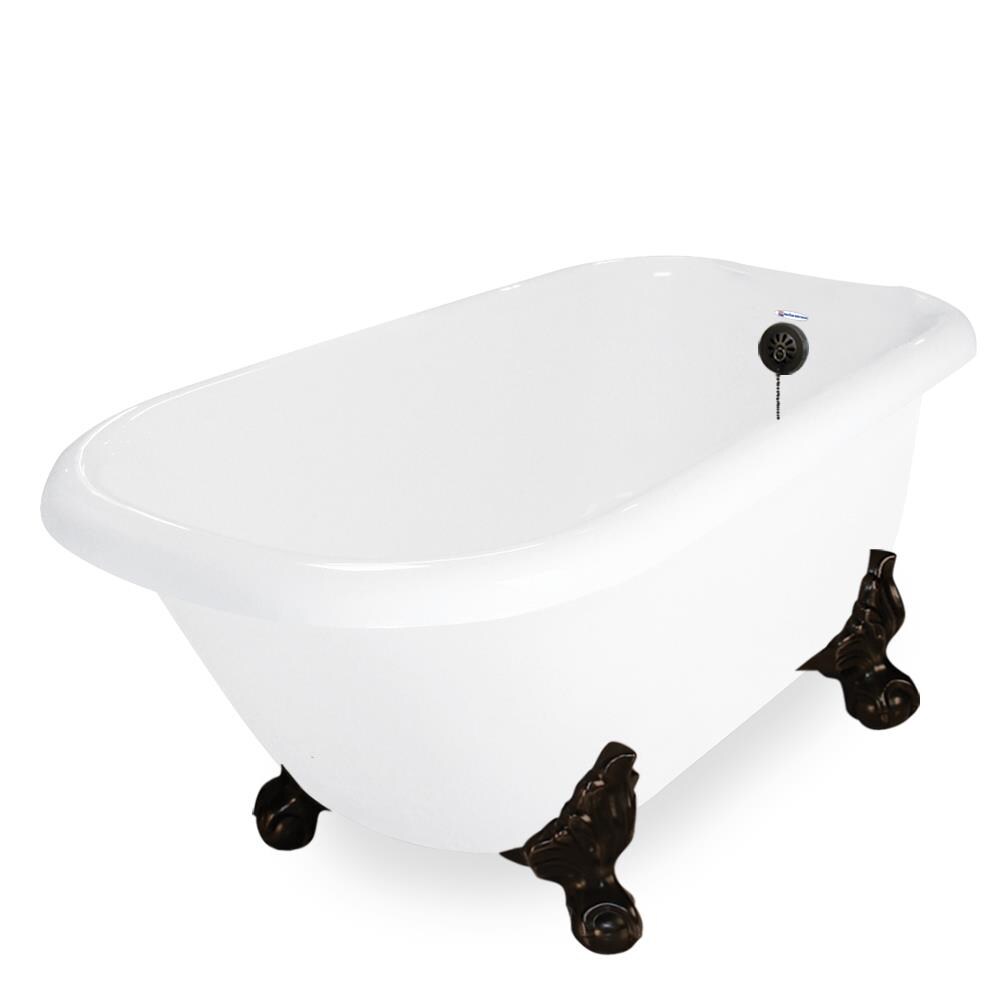 American Bath Factory T041A-OB Jester 30-in x 54-in White Acrylic Oval Clawfoot Soaking Bathtub with Drain (Reversible Drain)