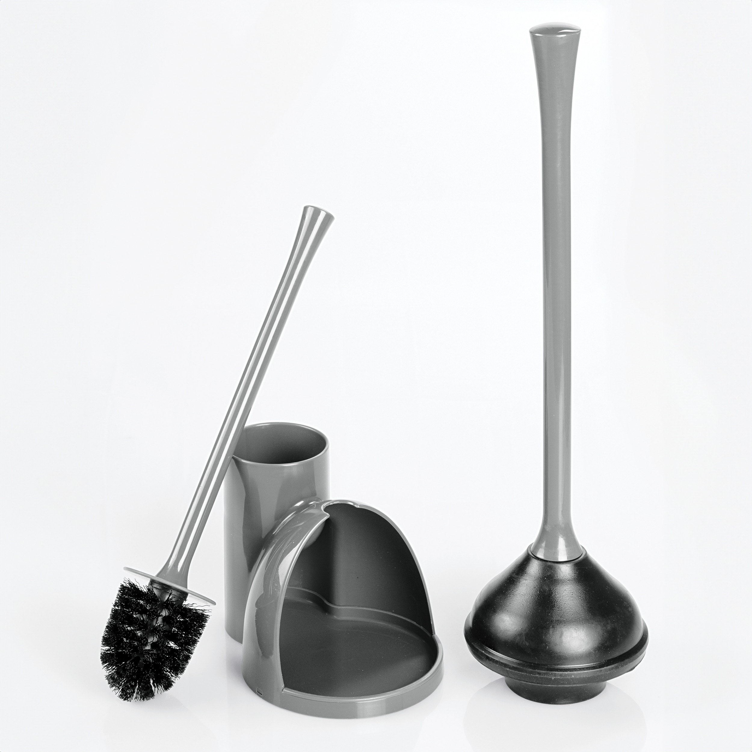 iDesign 93209 Compact Toilet Brush and Plunger Set - Gray