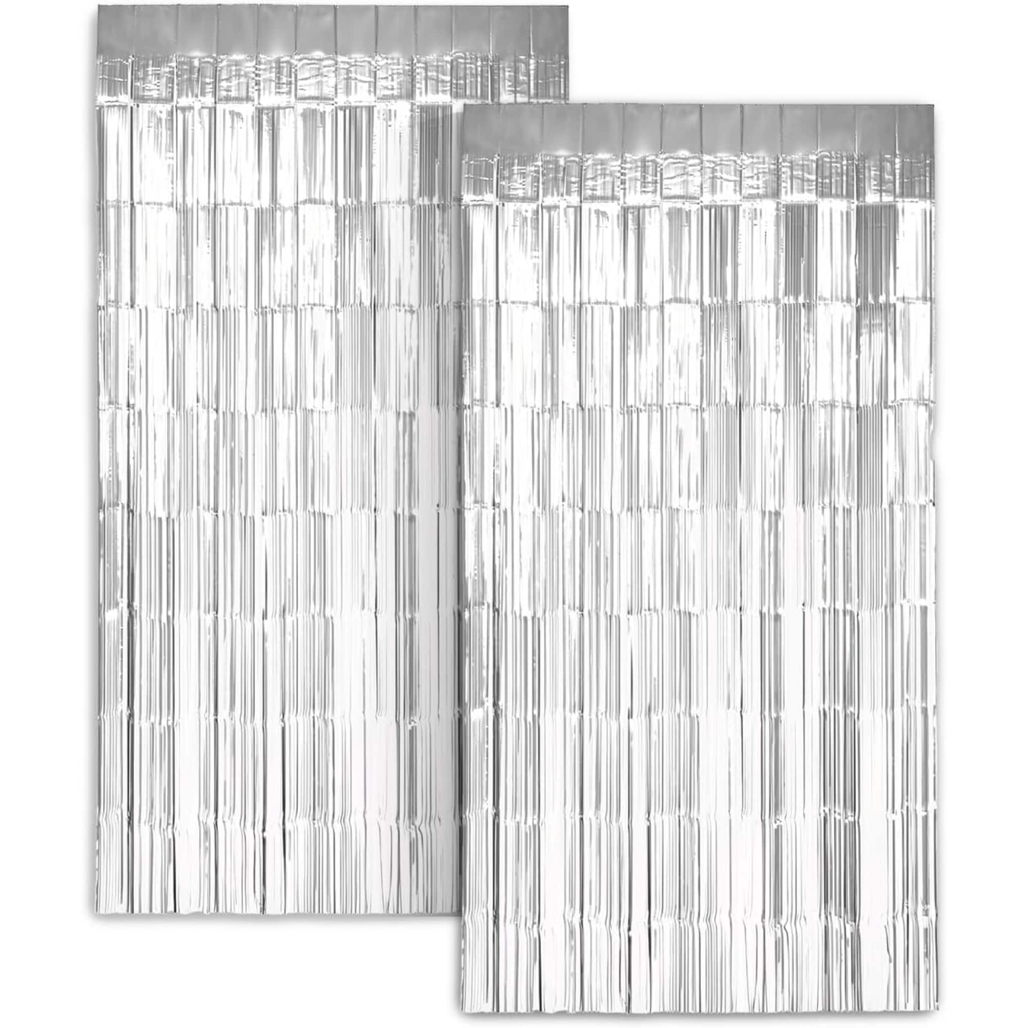 Foil Curtain Backdrop Silver Tinsel Streamers for Photo Booth Parties and Weddings 2 Pack #ZINKPBABGFCSIL