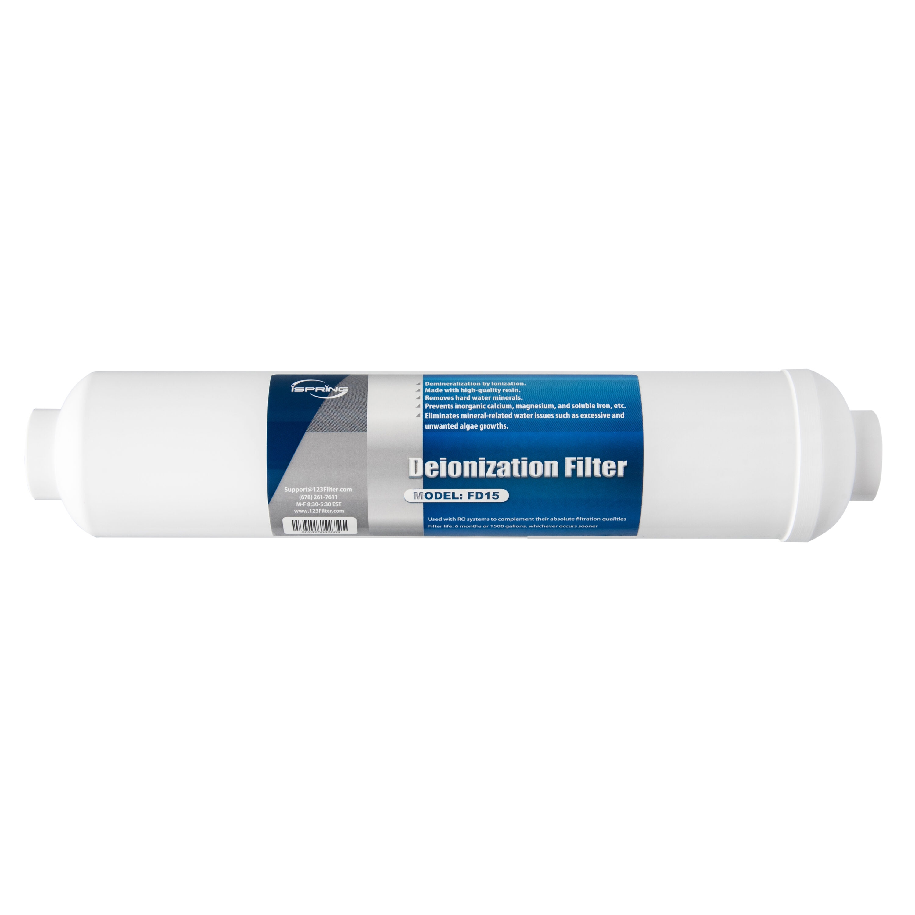 iSpring FD15  FD15 DI Deionization Filter RO/Aquarium 10" x 2.5", Clear Ion exchange Under sink Replacement Filter