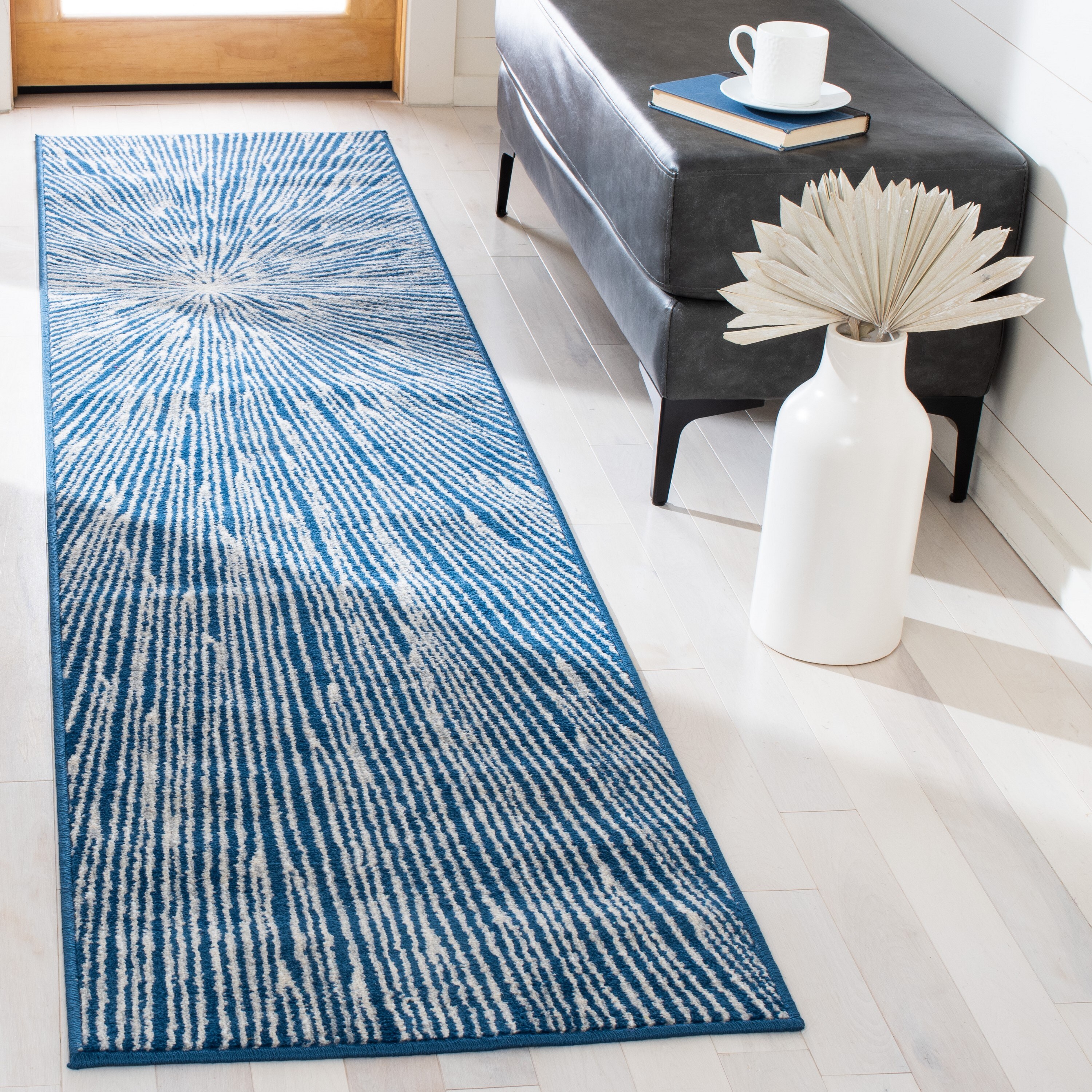 Safavieh BMT136N-29 Belmont Greta 2 x 9 (ft) Loomed Polypropylene Navy/Gray Rectangular Indoor Abstract Bohemian/Eclectic Runner rug