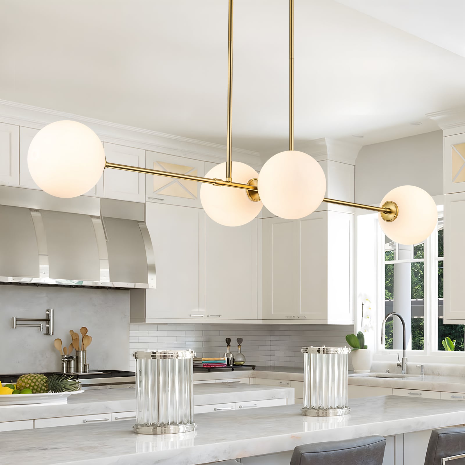 EDISLIVE Y81010000049038 Deerfield 4 -Light Gold Modern/contemporary Opal glass Linear Large Hanging Kitchen island light