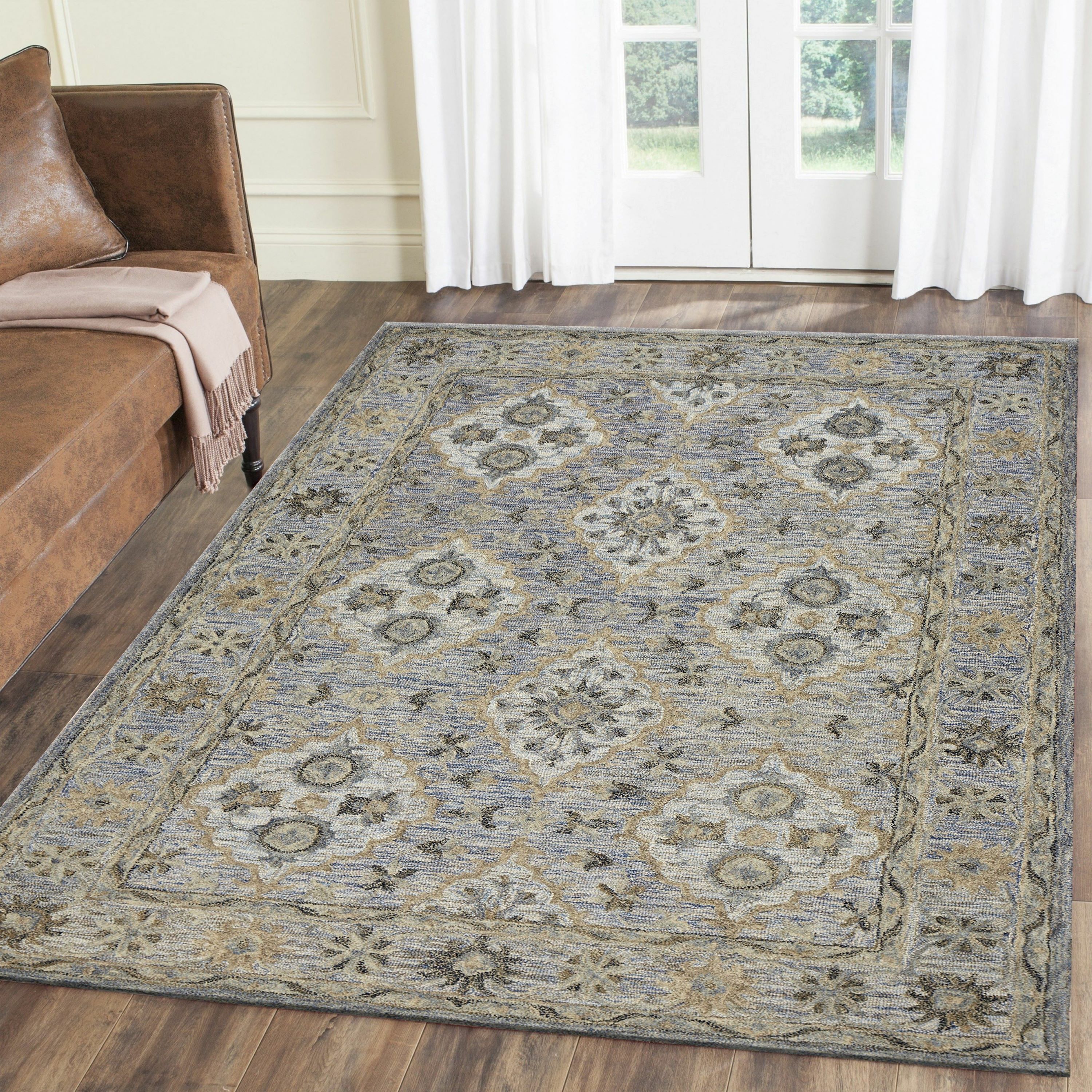 LR Home 2533A8984934J8 5 x 7 (ft) Tufted Wool Ice Blue Rectangular Indoor Medallion Persian Area rug