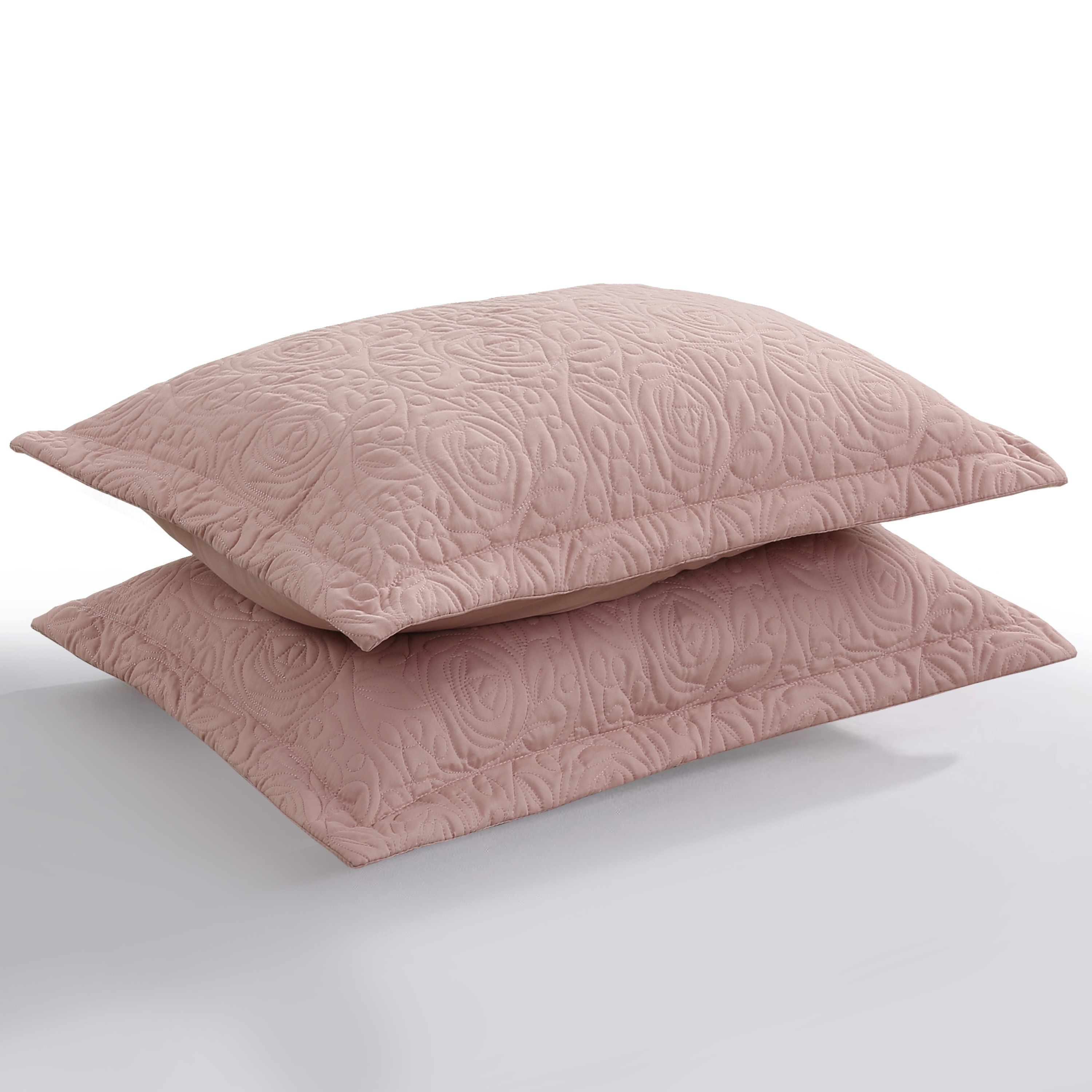 MarCielo SHAM TEACUPROSE Q 2-Pieces Embroidered Quilted Pillow Shams Queen