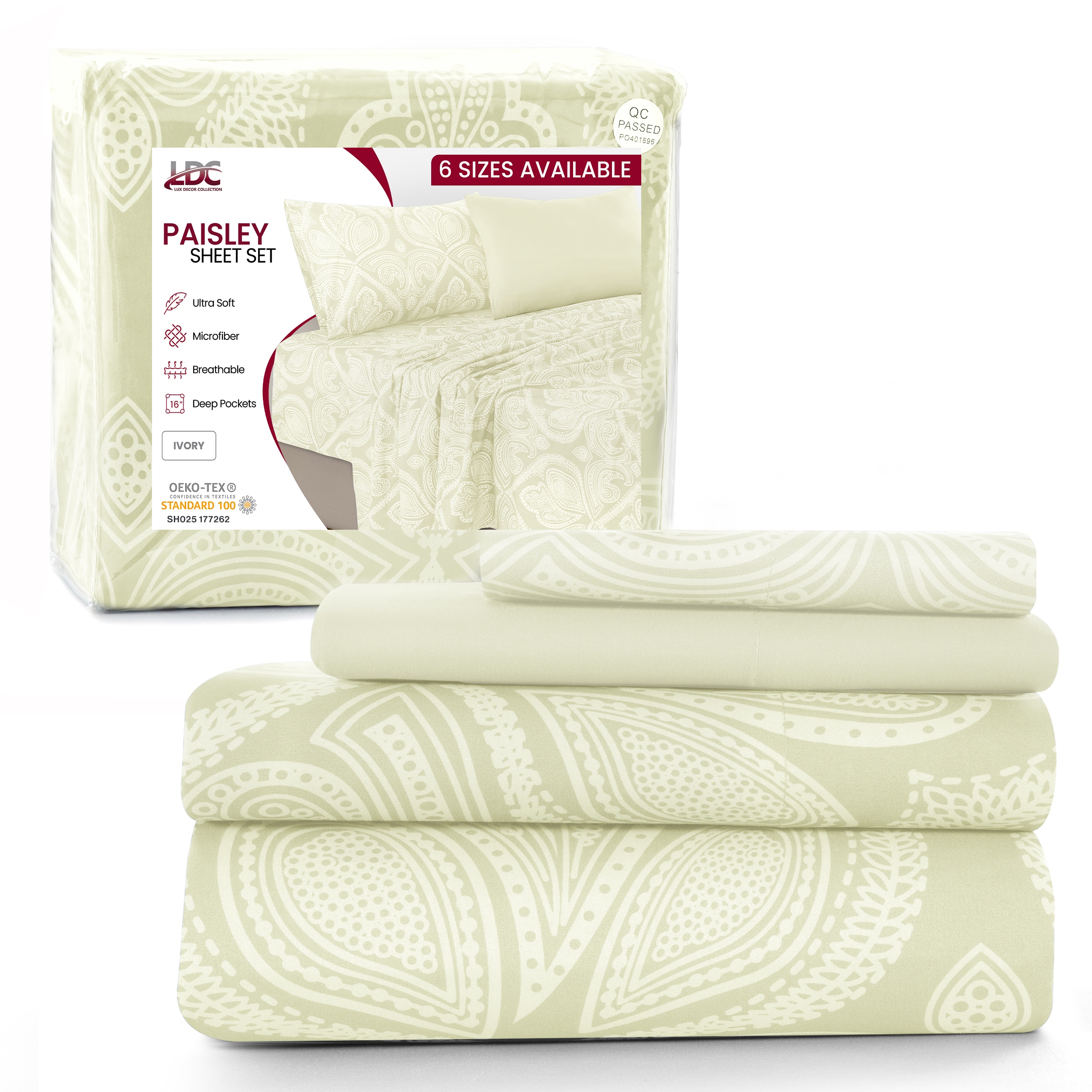 Lux Decor Collection 6 Piece Printed Bed Sheets Ultra Soft Breathable Deep Pocket Microfiber Sheets Set with Pillowcases