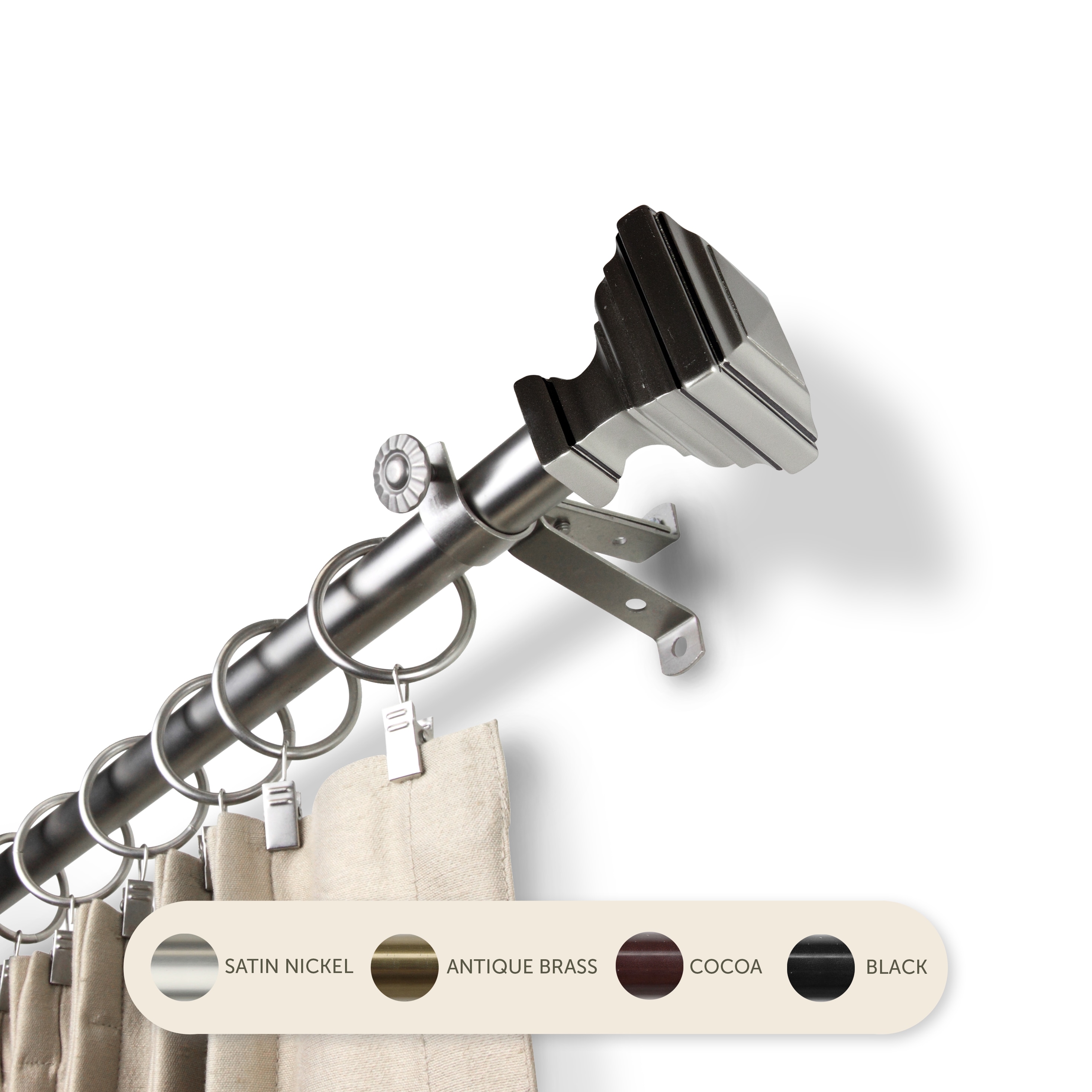 Hart & Harlow L-4881-485 Dora 13/16-in 48-in to 84-in Satin nickel Steel Single curtain rod with Finials