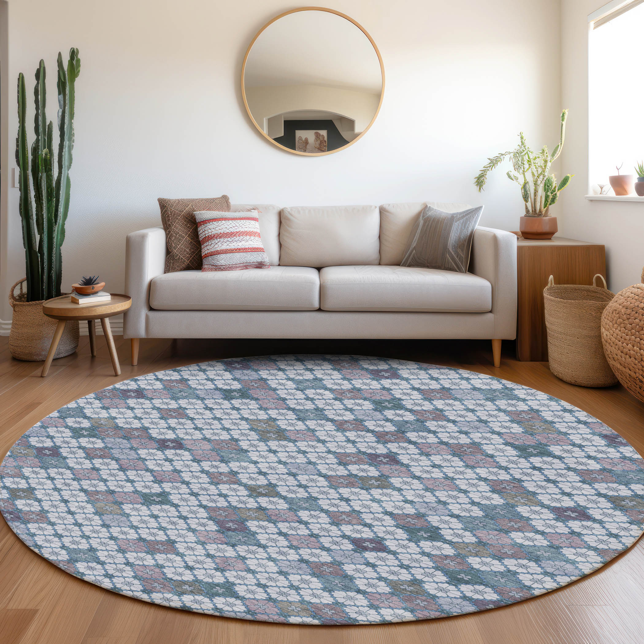 Addison Rugs ACN1837SK8RO Chantille ACN1837SK 8 x 8 (ft) Loomed Polyester Sky Round Indoor/Outdoor Geometric Machine washable Area rug