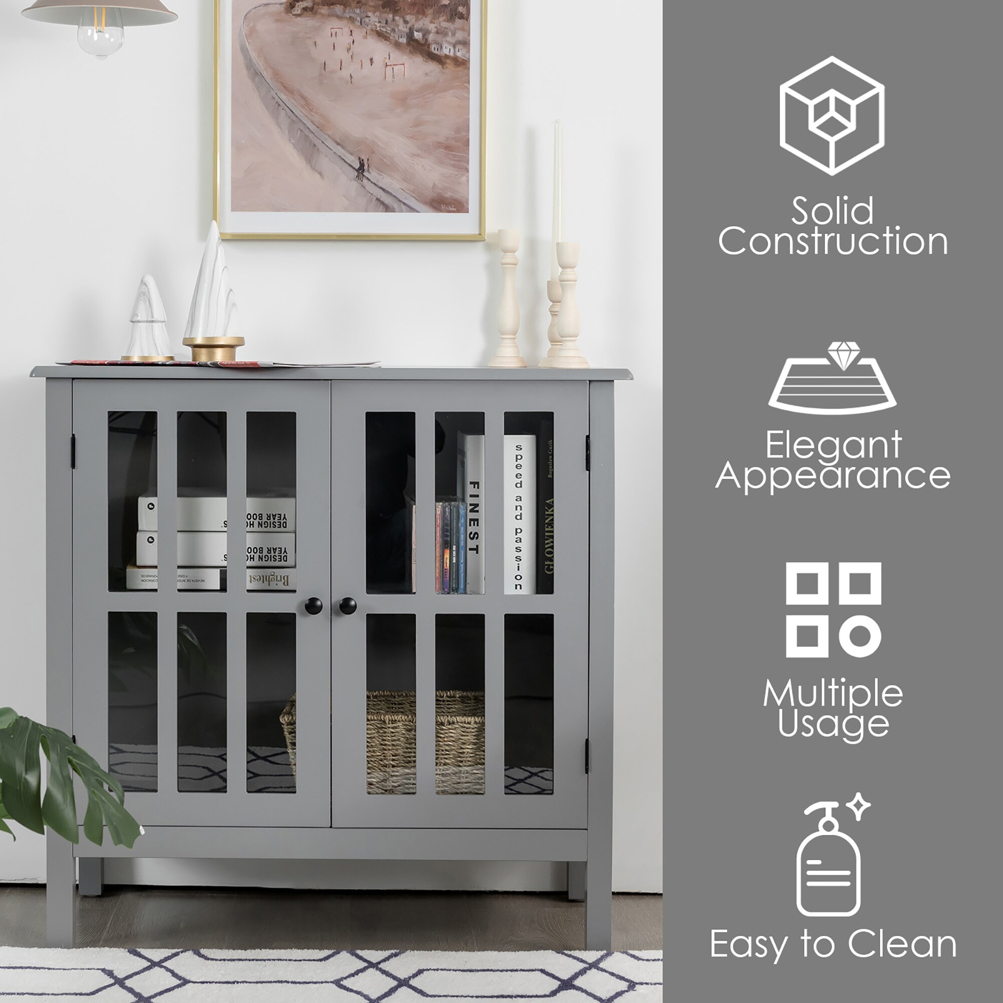 Costway 14-in W x 31-in H Mdf Gray Freestanding Utility Storage Cabinet