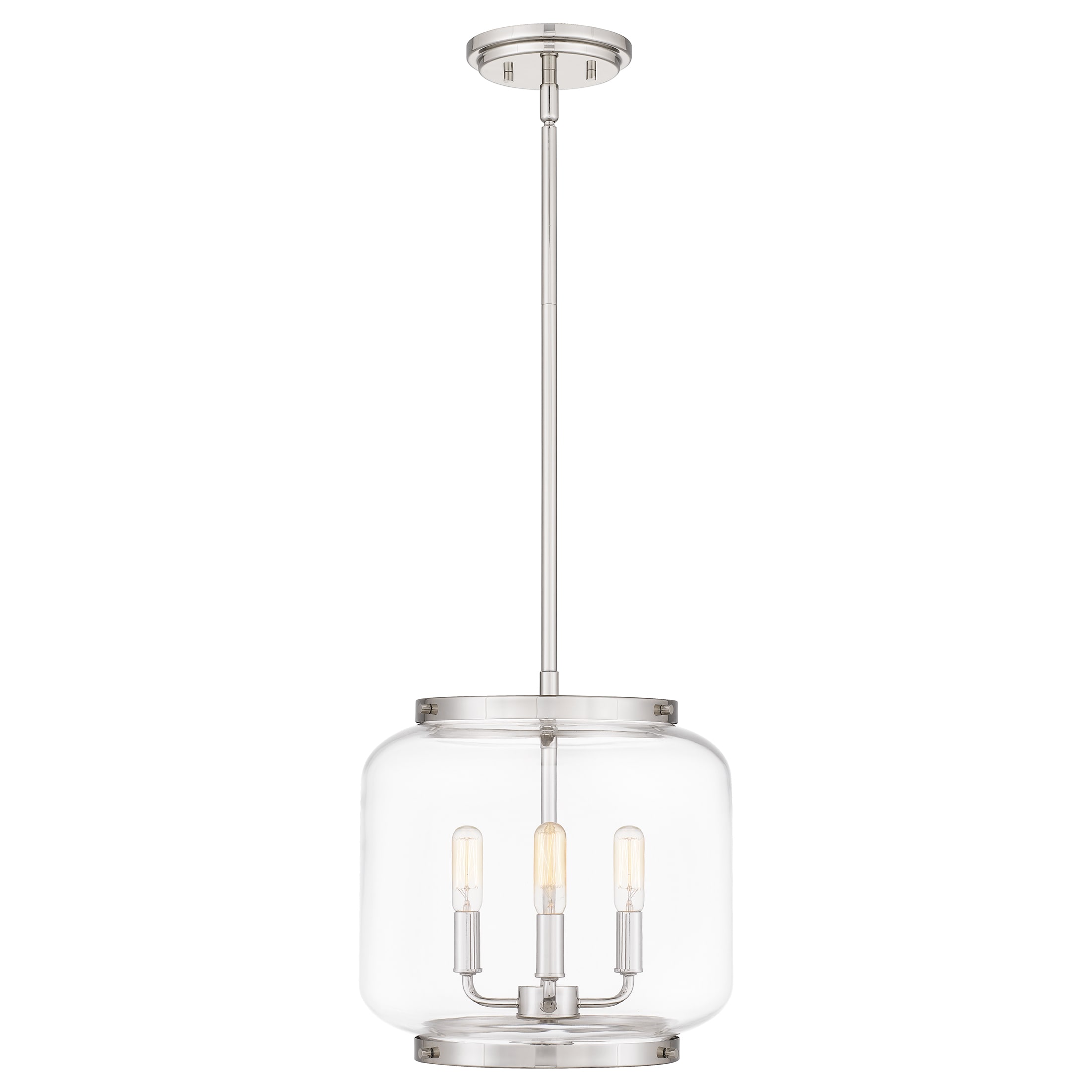 Polished Nickel Glass Drum Mini Pendant Light