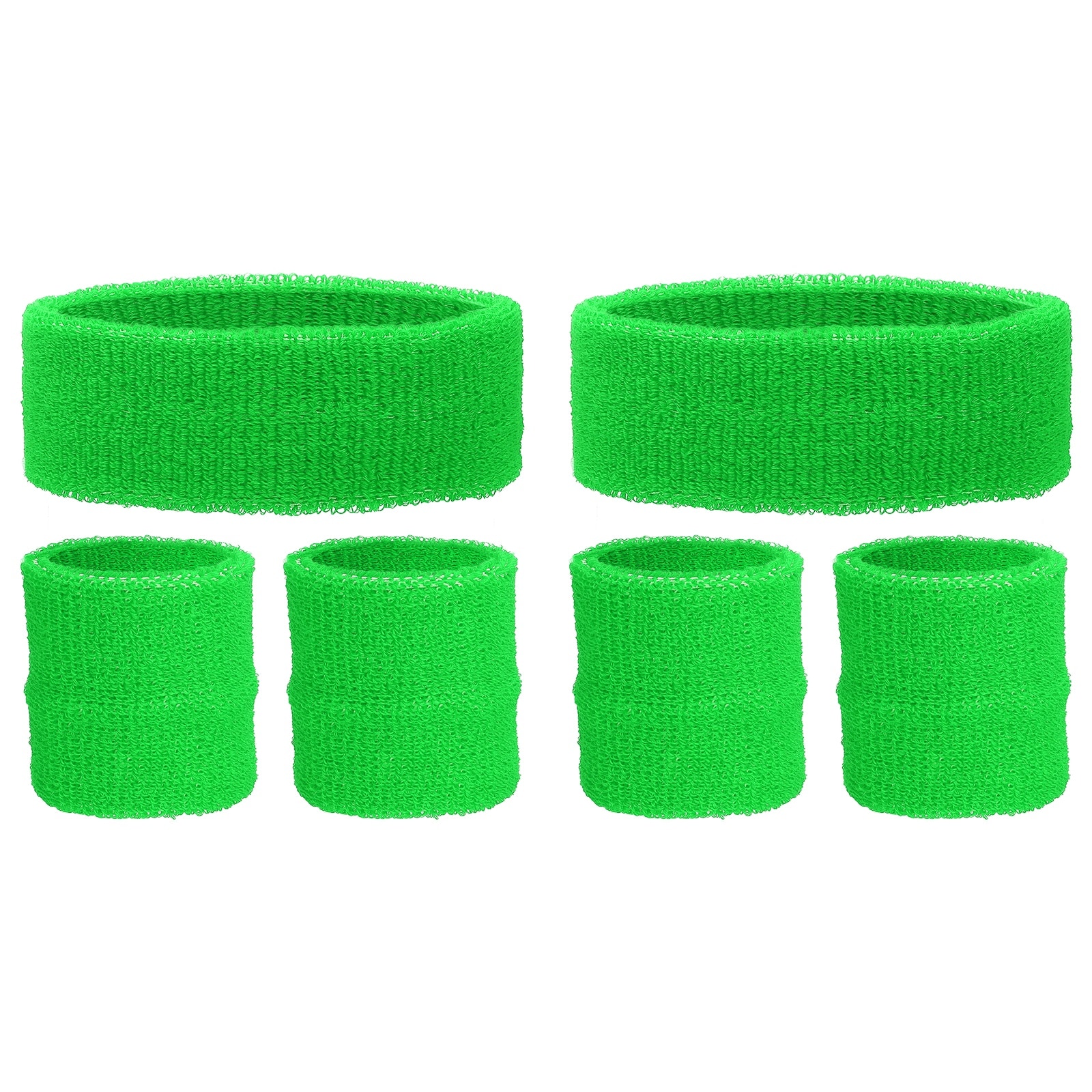 Unique Bargains 6pcs Sweatband Set 2pcs Sports Headband and 4pcs Wristbands Moisture Wicking Breathable Athletic Bands Wrist and Fruit Green-Fit for (Basketball/Tennis/Football/Gym)
