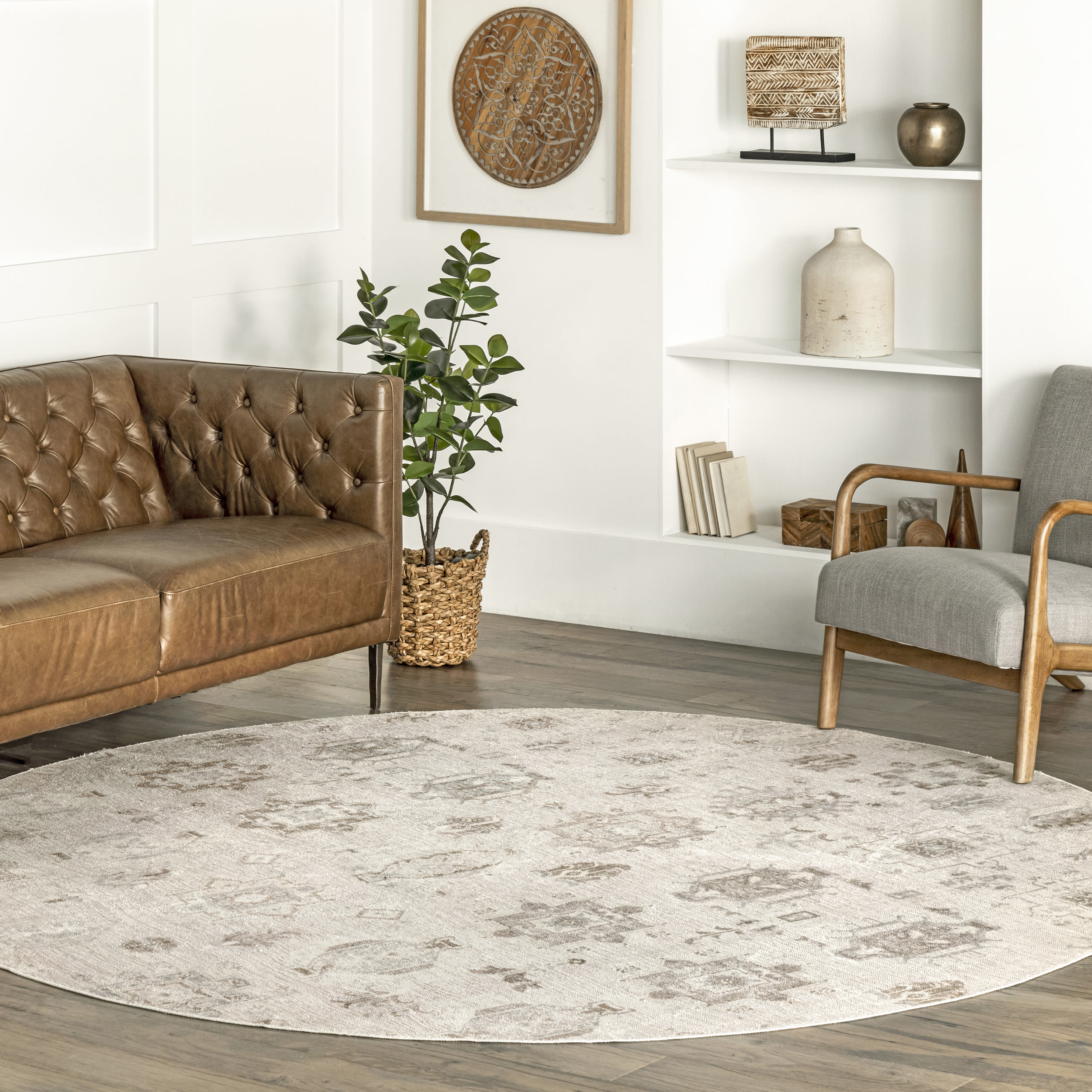 nuLOOM HJAU13A-R606 Aurora 6 x 6 (ft) Loomed Polyester Tan Round Indoor Medallion Machine washable Area rug