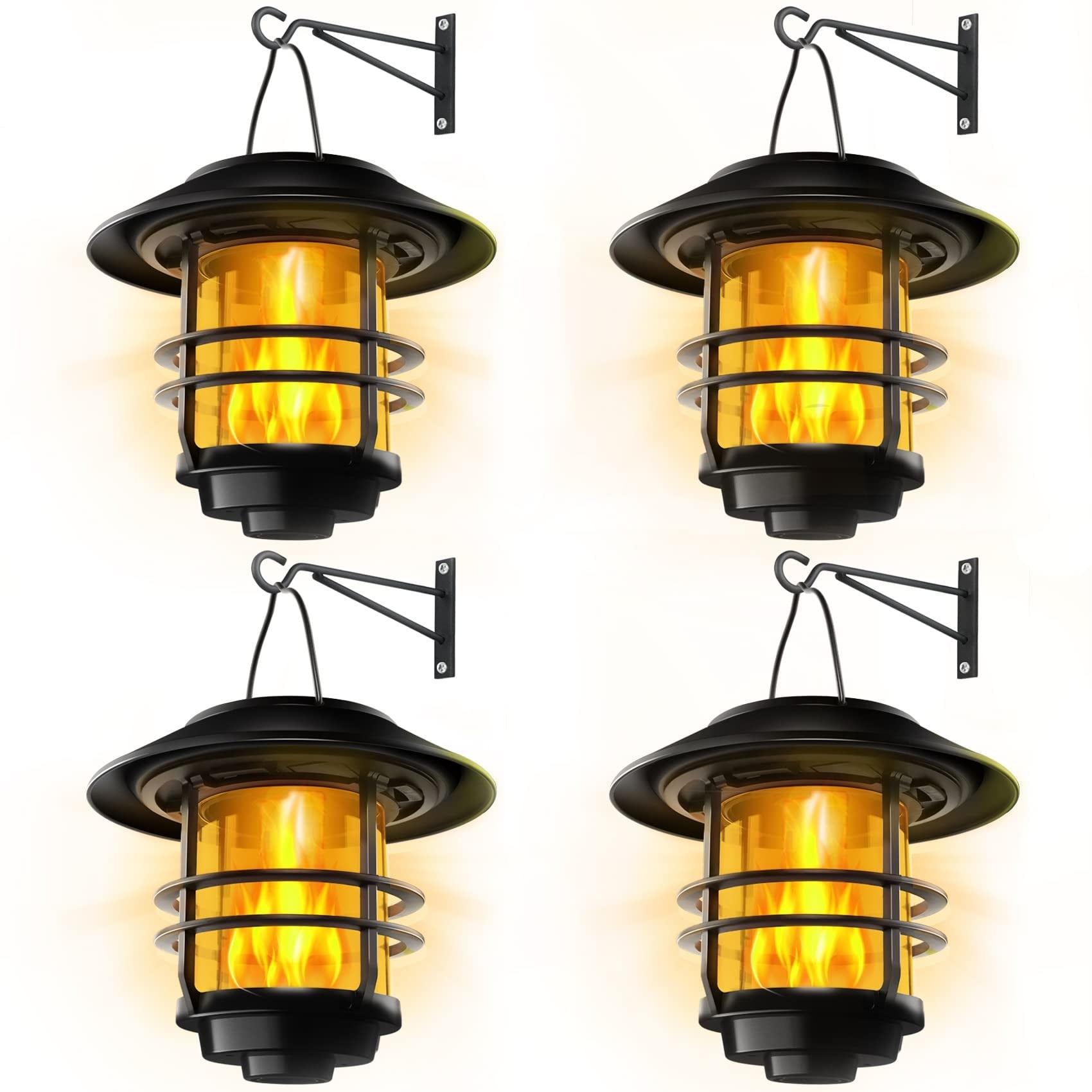 Vrbgify  Solar Lanterns Outdoor Waterproof 4 pack Flickering Flame Wall Mount Garden Decor Glass Shade Hanging Lights for Porch Patio Yard