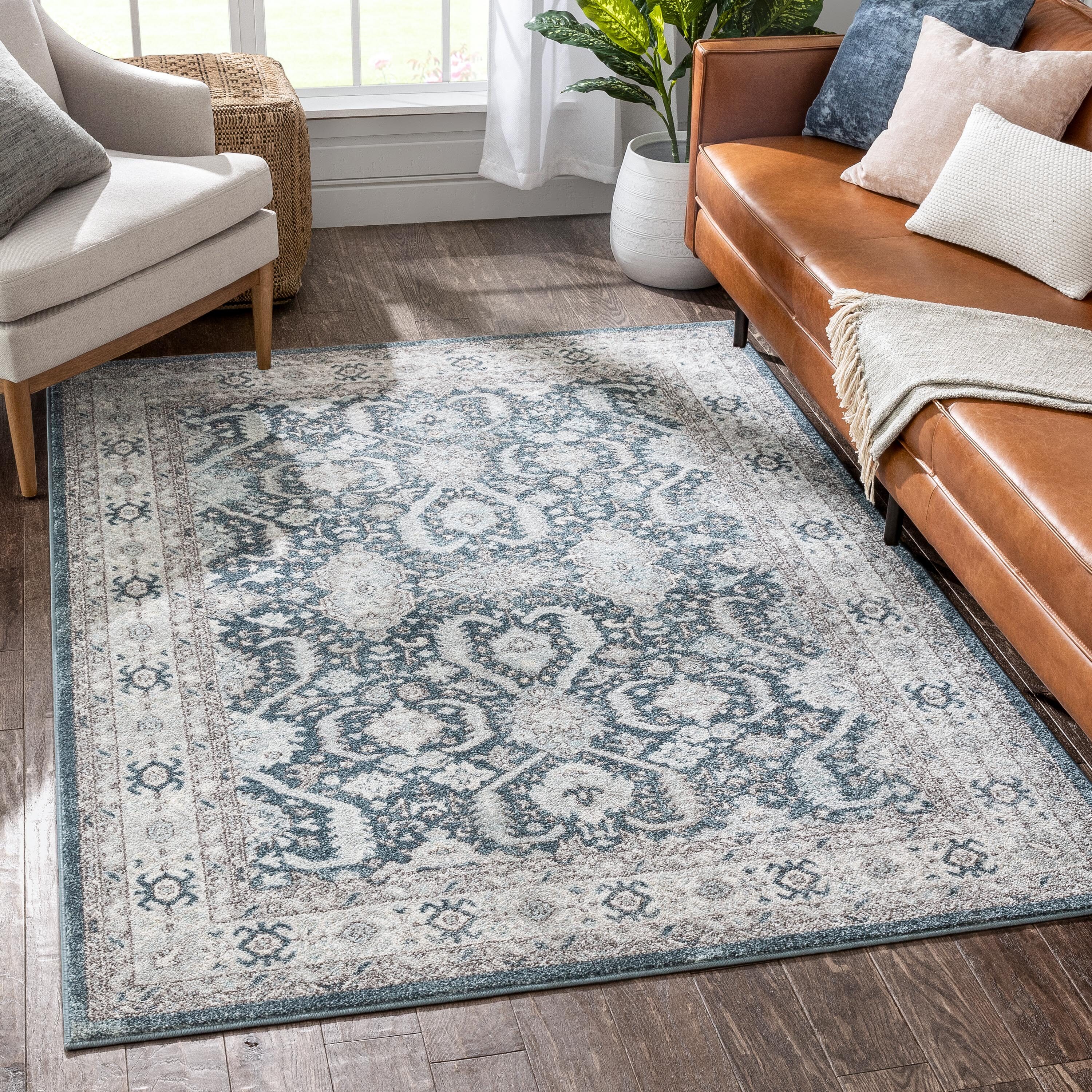 Well Woven RO-284-5 Rodeo 5 x 7 (ft) Loomed Polypropylene Blue Rectangular Indoor Floral/Botanical Vintage Area rug