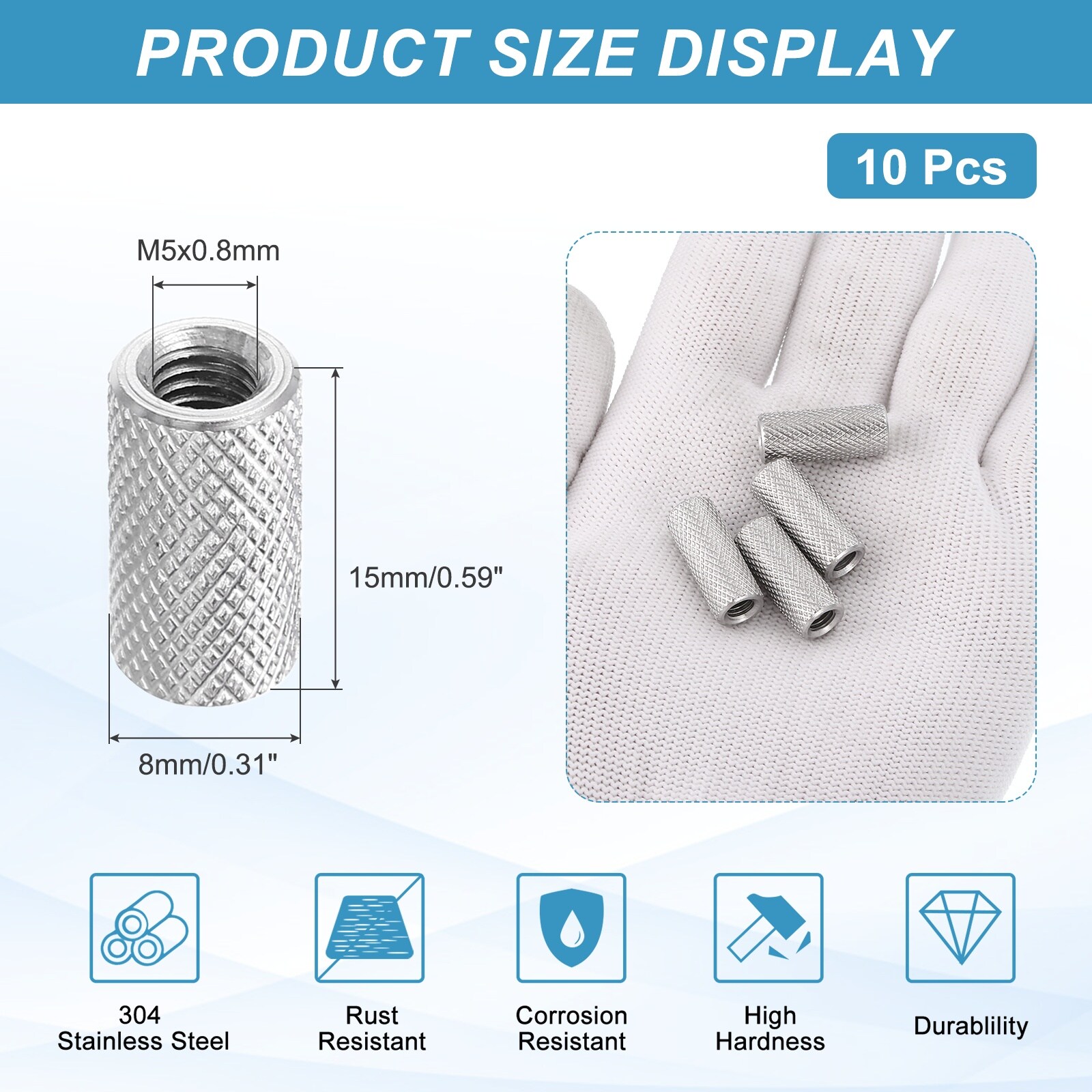 PATIKIL M5 Round Connector Nuts 10pcs 0.31inchOD x 0.59inchH 304 ...