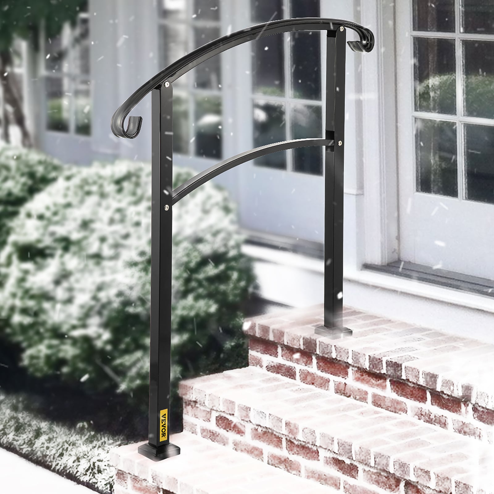 VEVOR Handrails Stair Railing 2-ft x 42-in Black Steel Deck Stair Rail ...