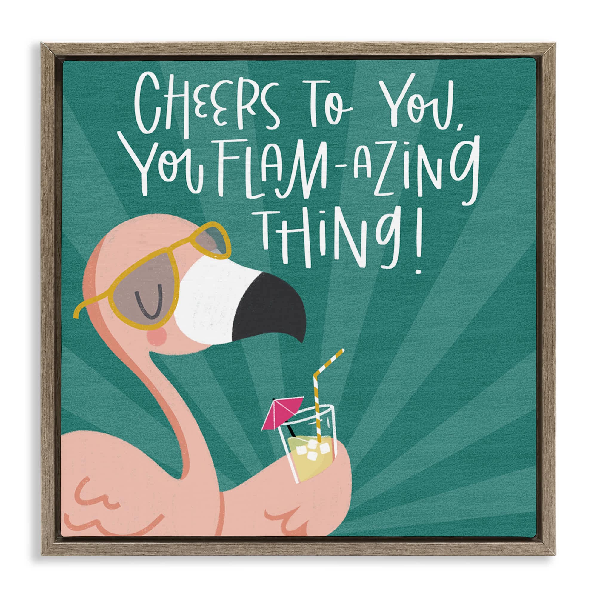 Stupell Industries BT-451-FFE-24X24 Cheers To You Flamazing Brown Framed Floater Canvas Wall Art By Sarah Hickman 25 x 25