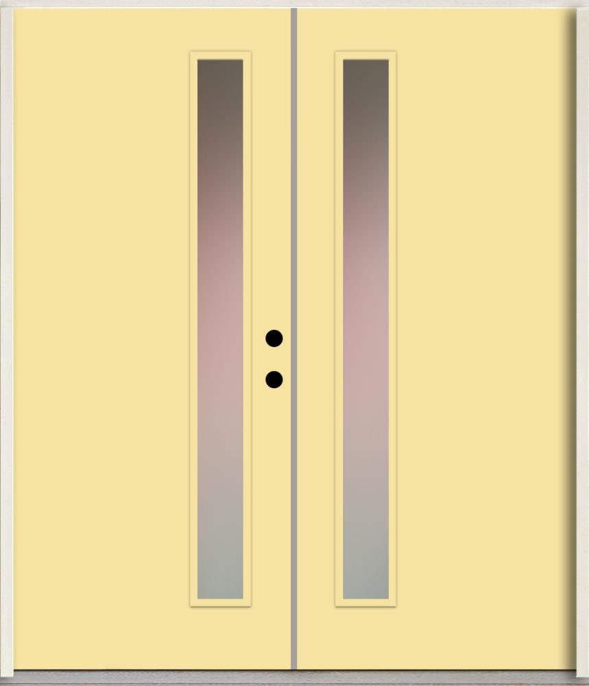 RELIABILT LO1065420 Spotlights 64-in x 80-in x Fiberglass 1/4 lite Left-hand inswing Cabana Yellow Paint Painted Prehung Double Front Door Insulating core