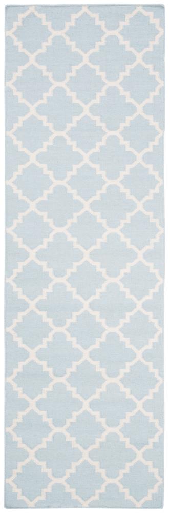 Safavieh DHU554B-212 Dhurries Malina 2 x 12 (ft) Wool Light Blue/Ivory Rectangular Indoor Trellis Coastal Runner rug