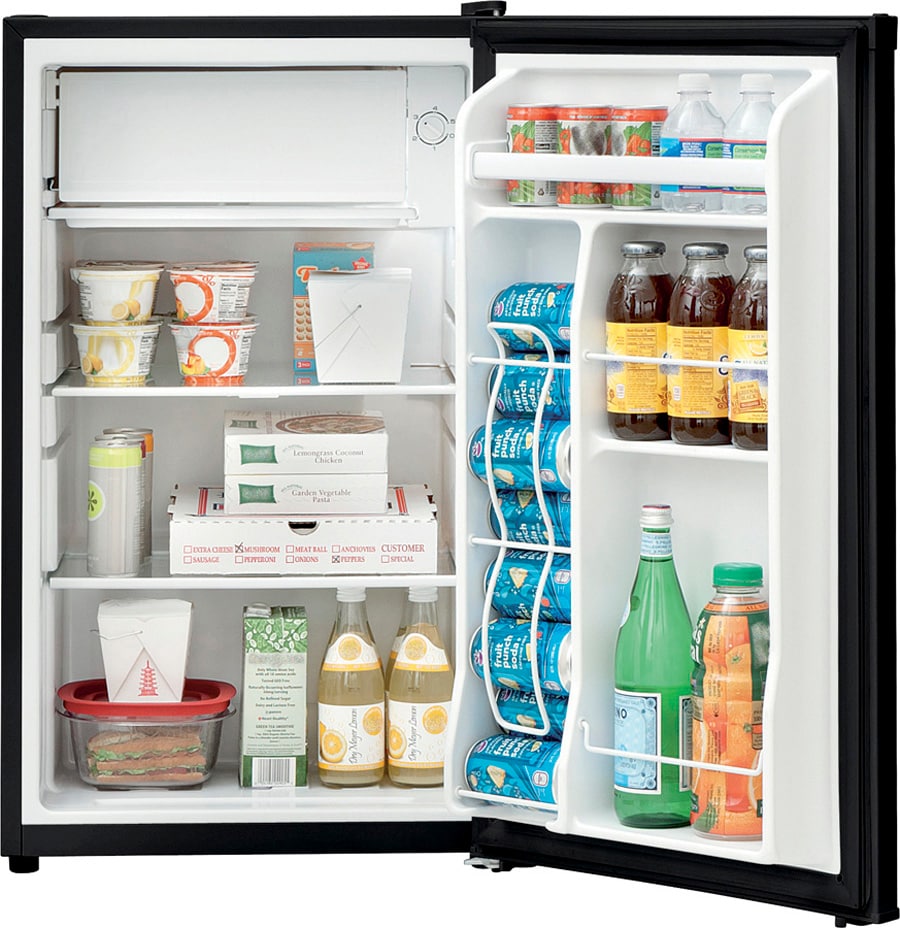 Frigidaire FFPH25M4LB 2.5 cu. ft. Compact Refrigerator with 2 Adjustable  Glass Shelves, 2 Door Racks, Can Dispenser, Energy Star Qualified, Pop-Out  Key Lock and Separate Chiller Compartment: Black