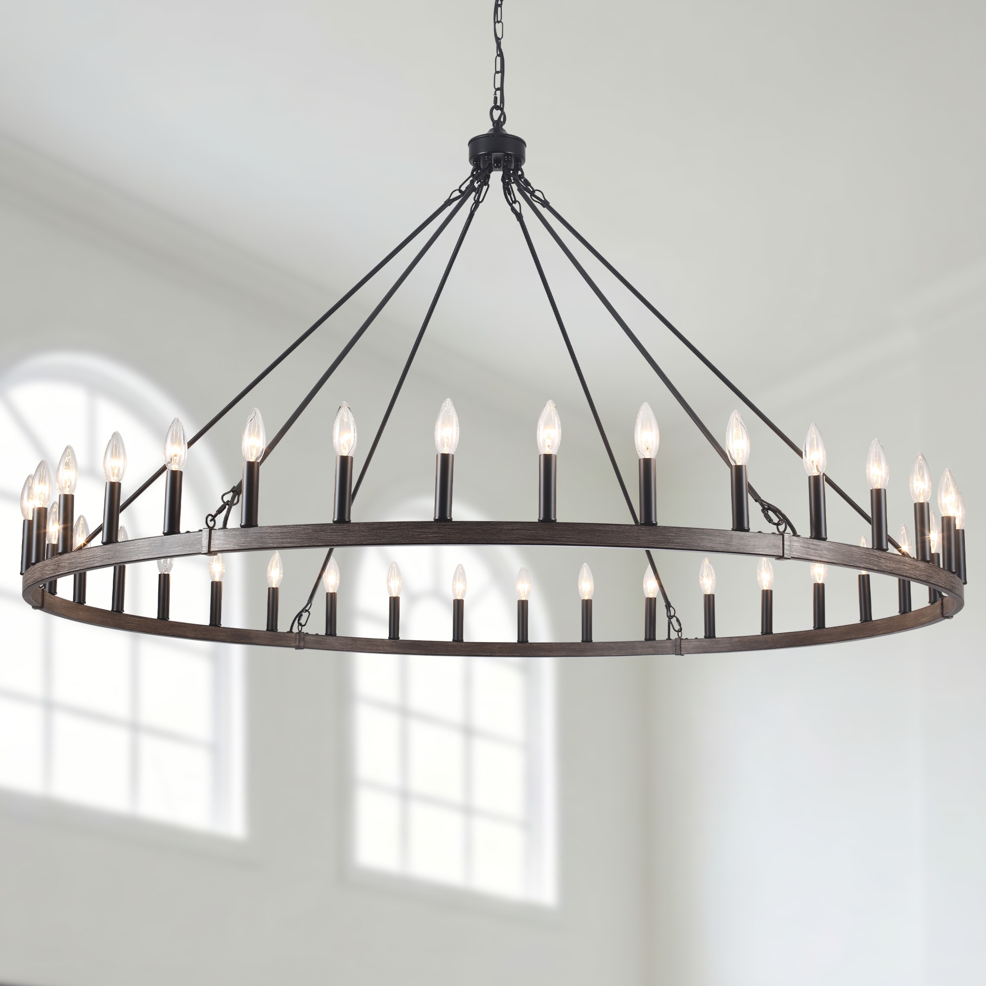36 Inches Rims HLJYNJM 60 Inch 36-Light Large Black Wagon Wheel Chandelier Round ...