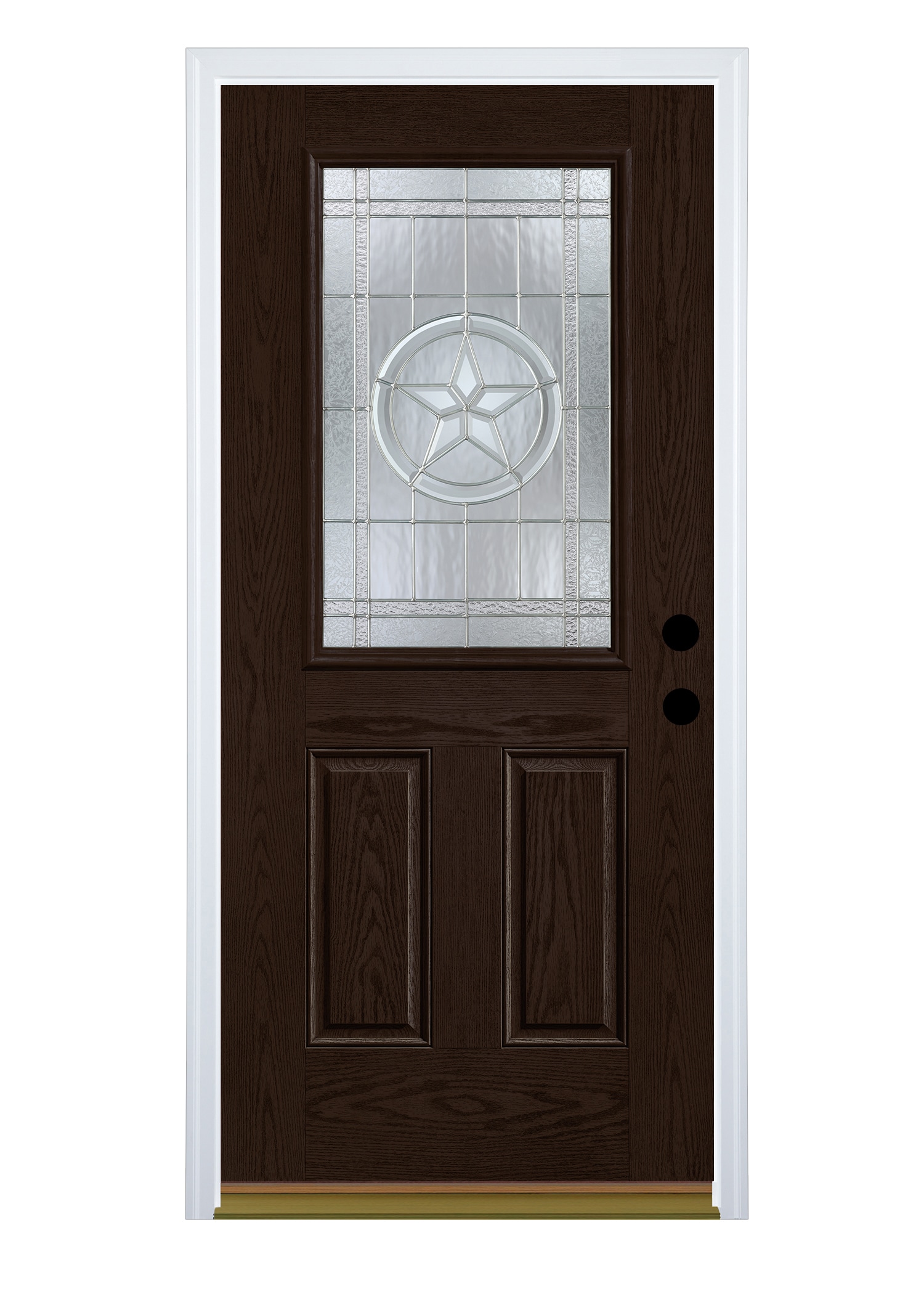 Therma-Tru Benchmark Doors Star 36-in x 80-in Fiberglass Half Lite Left-Hand Inswing Dark Elm Stained Prehung Single Front Door with Brickmould -  TTB639494SOS
