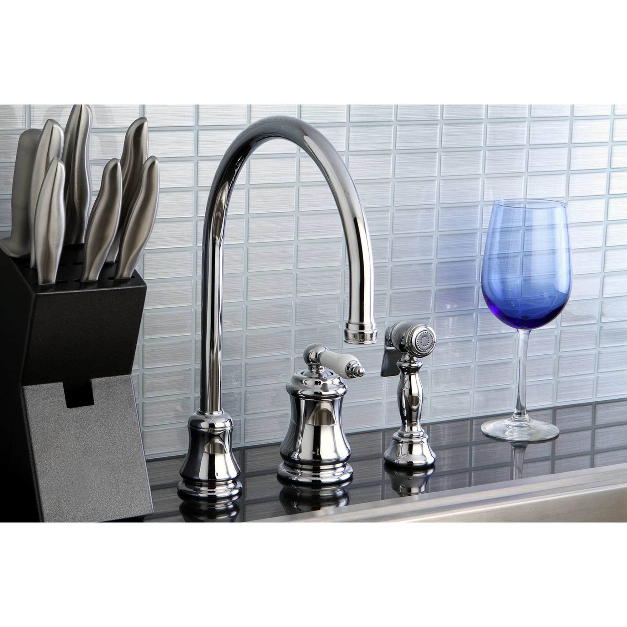 Kingston Brass WLKS3811PLBS Restoration Polished chrome Single Handle Deck-mount Kitchen Faucet with Sprayer ( Side Sprayer Included )