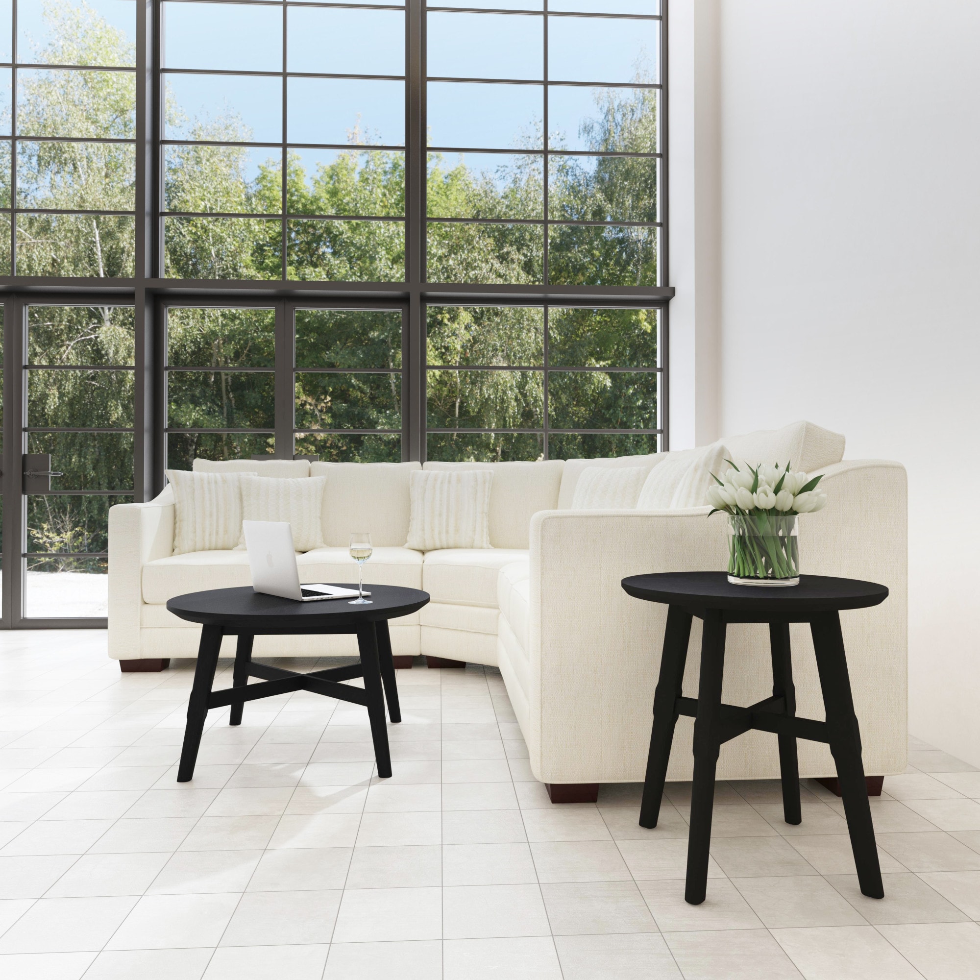Oslo Black Round Wood Mid-Century Modern End Table