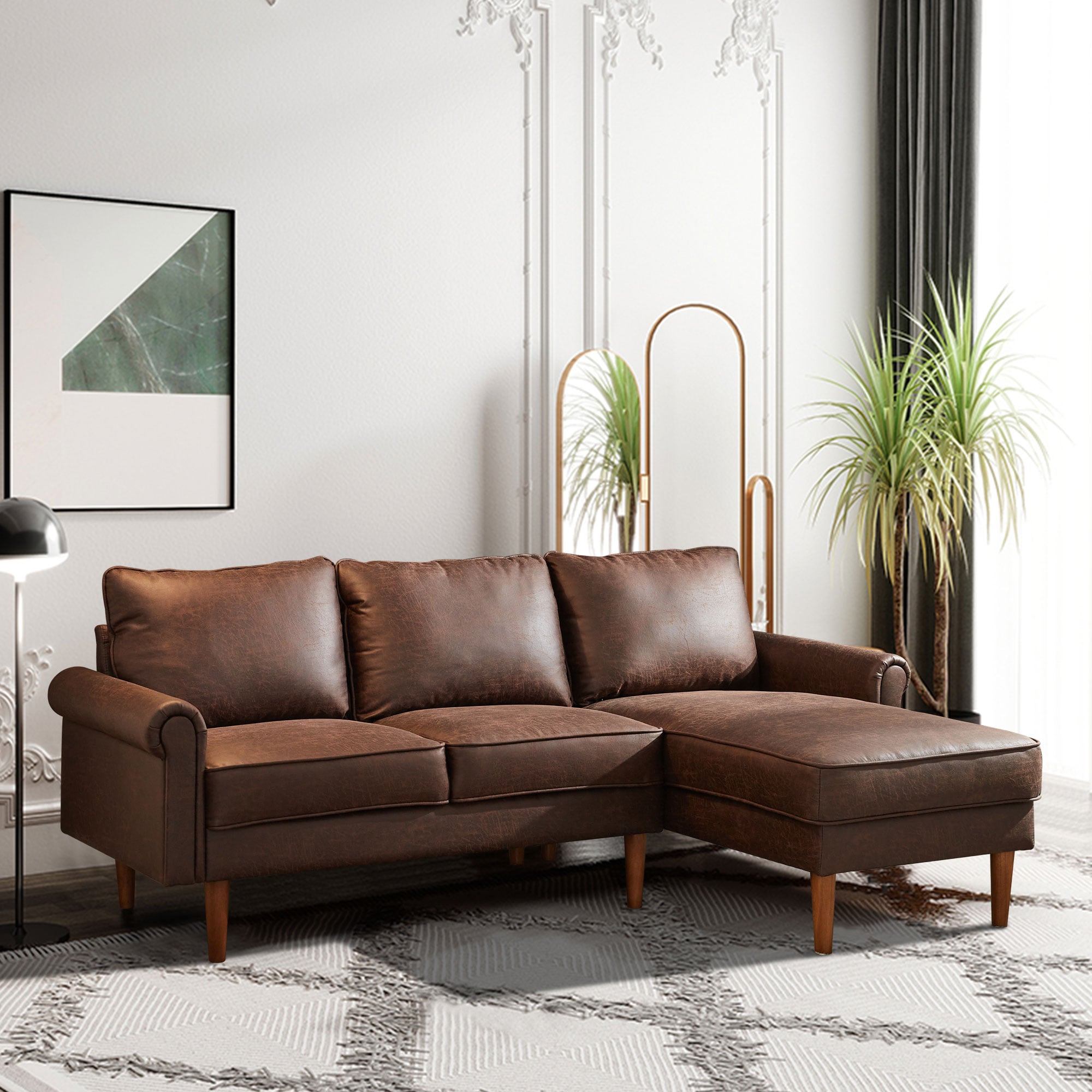 Pouuin SRGST30 76-in Casual Dark Brown Sofa