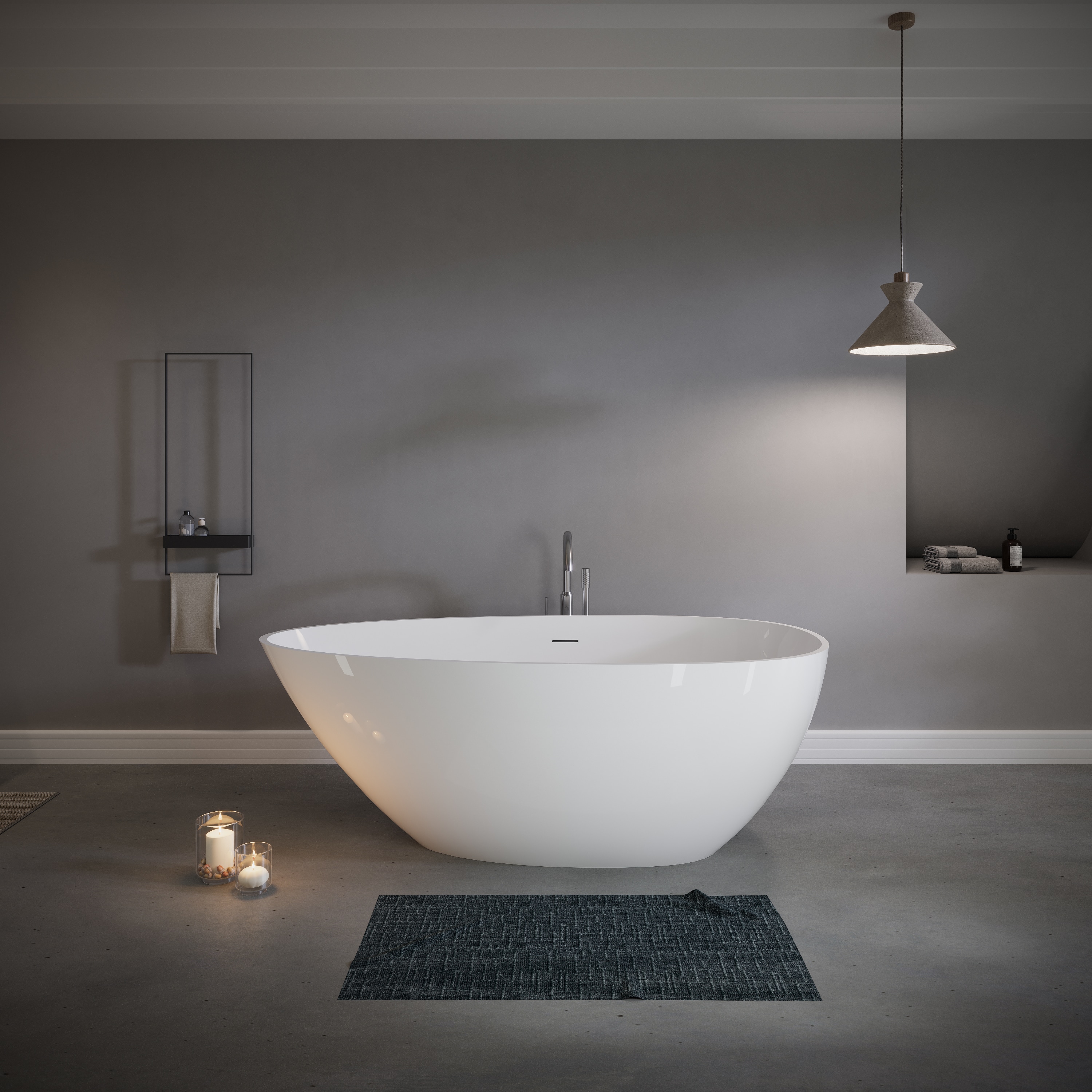 Vynxaria 59-in Solid Surface Stone Resin Freestanding Soaking Bathtub
