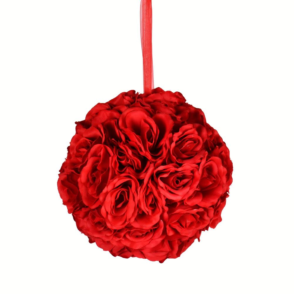 Vickerman FA191503 8-in Red Indoor Hanging Rose Artificial Flower