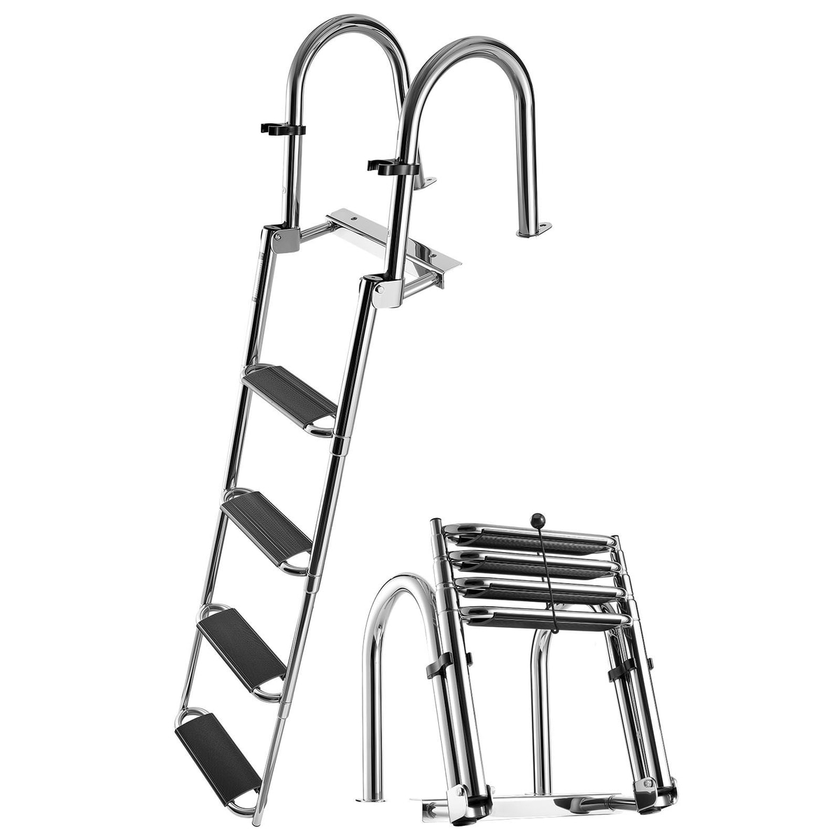 Loheer 4-Step Boat Ladder Stainless Steel 600lbs Foldable Telescoping Marine