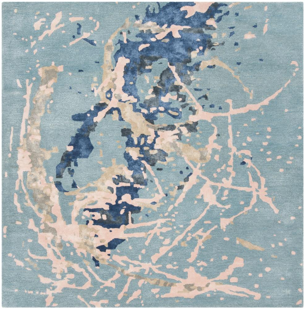 Soho Blue and Light Pink Hand-Tufted Wool Area Rug