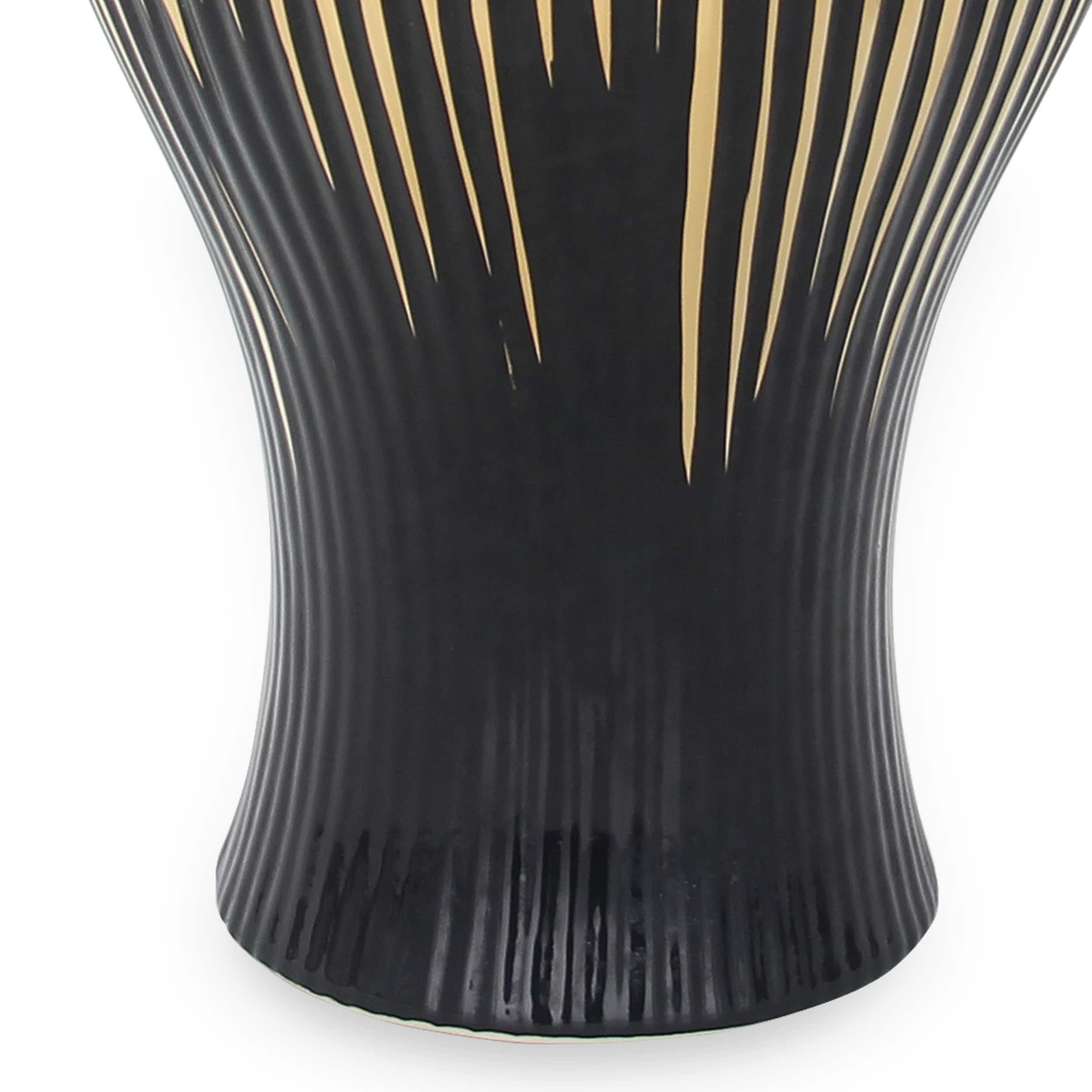 Regal Black and Gold Ceramic 16.5" Ginger Jar with Removable Lid