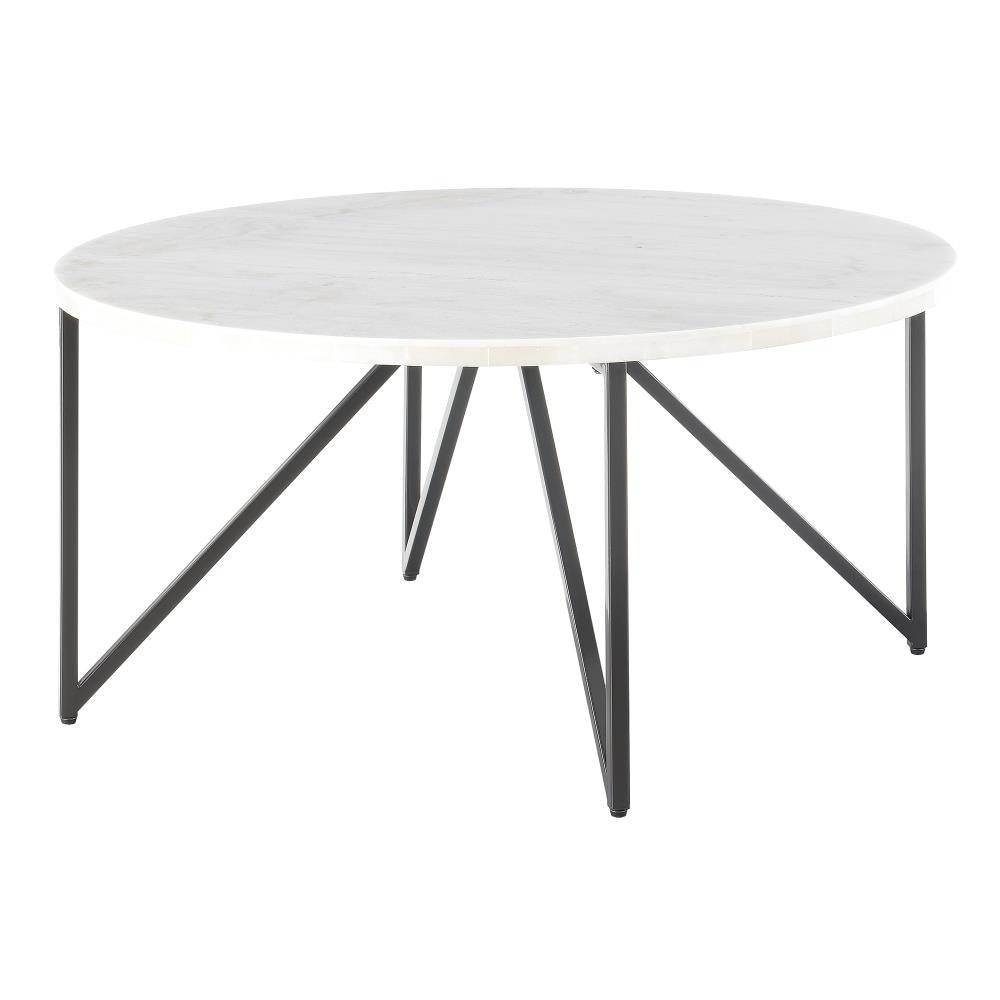 Sleek 36" Transitional Round Coffee Table with White Marble Top