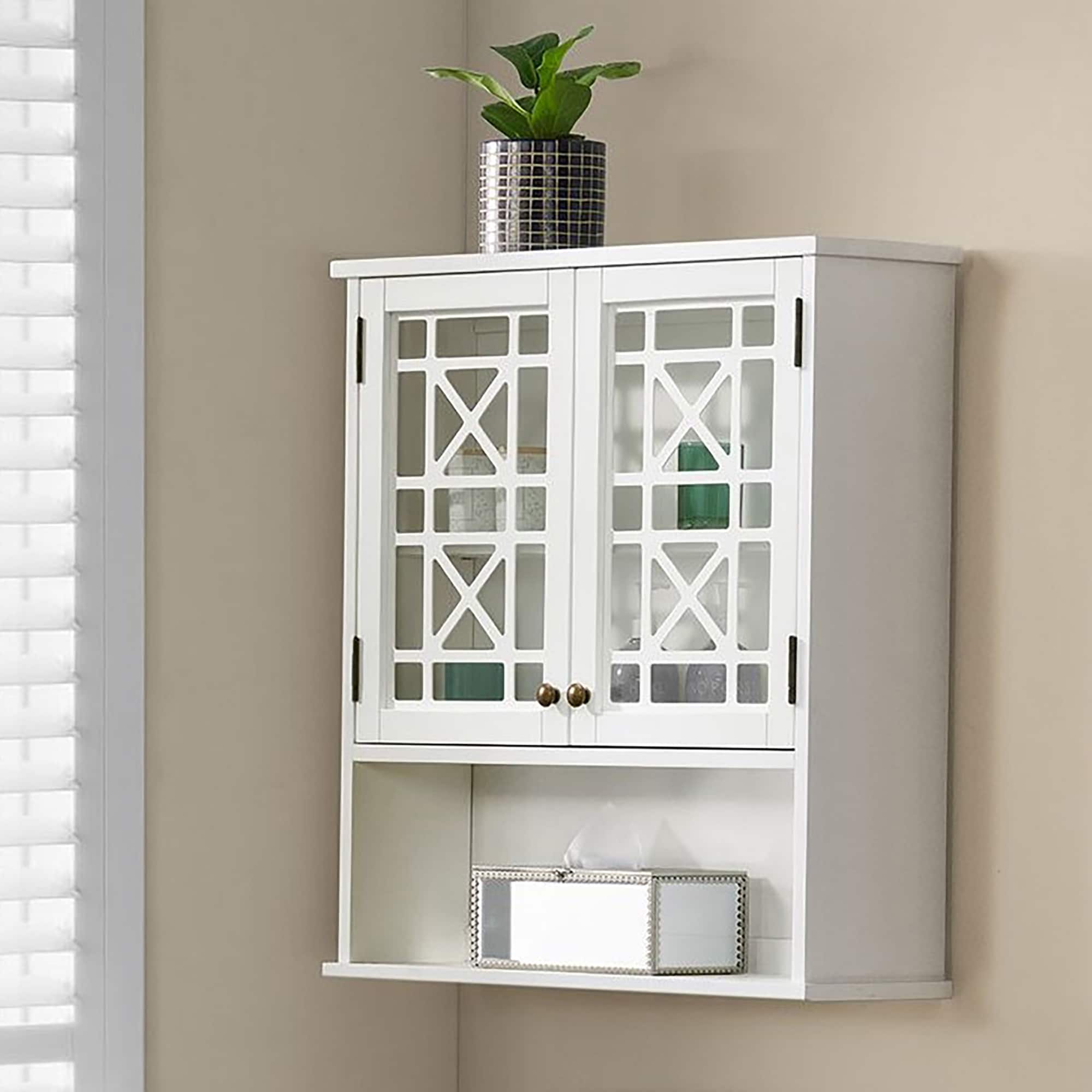 Alaterre Furniture ANDE74WH Derby Wall Mounted Bath Storage Cabinet 27-in x 29-in x 8-in White with Open Shelf Bathroom Wall Cabinet