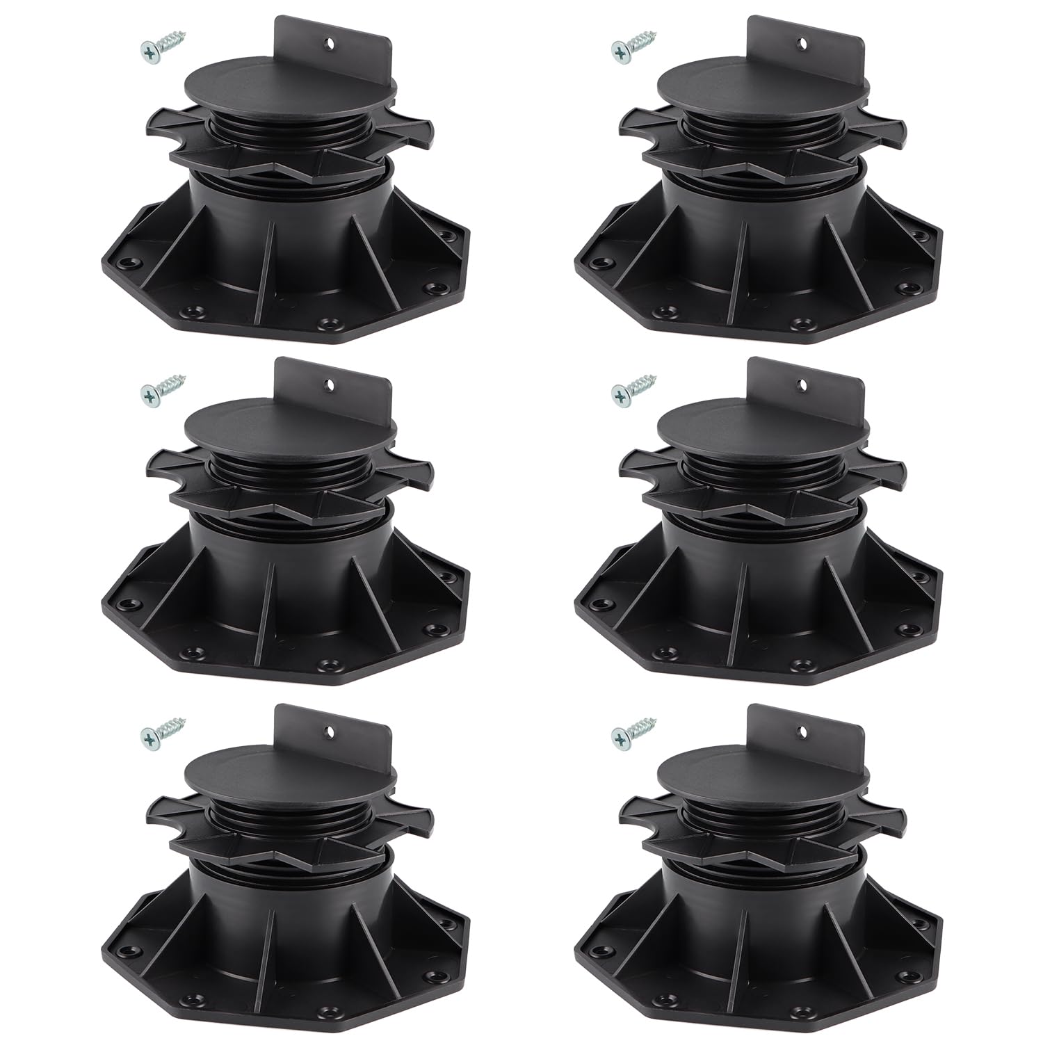 LAIFUCAM  6 pcs adjustable plastic joist support pedestals for deck blocks foundation flooring timber base weatherproof corrosion resistant