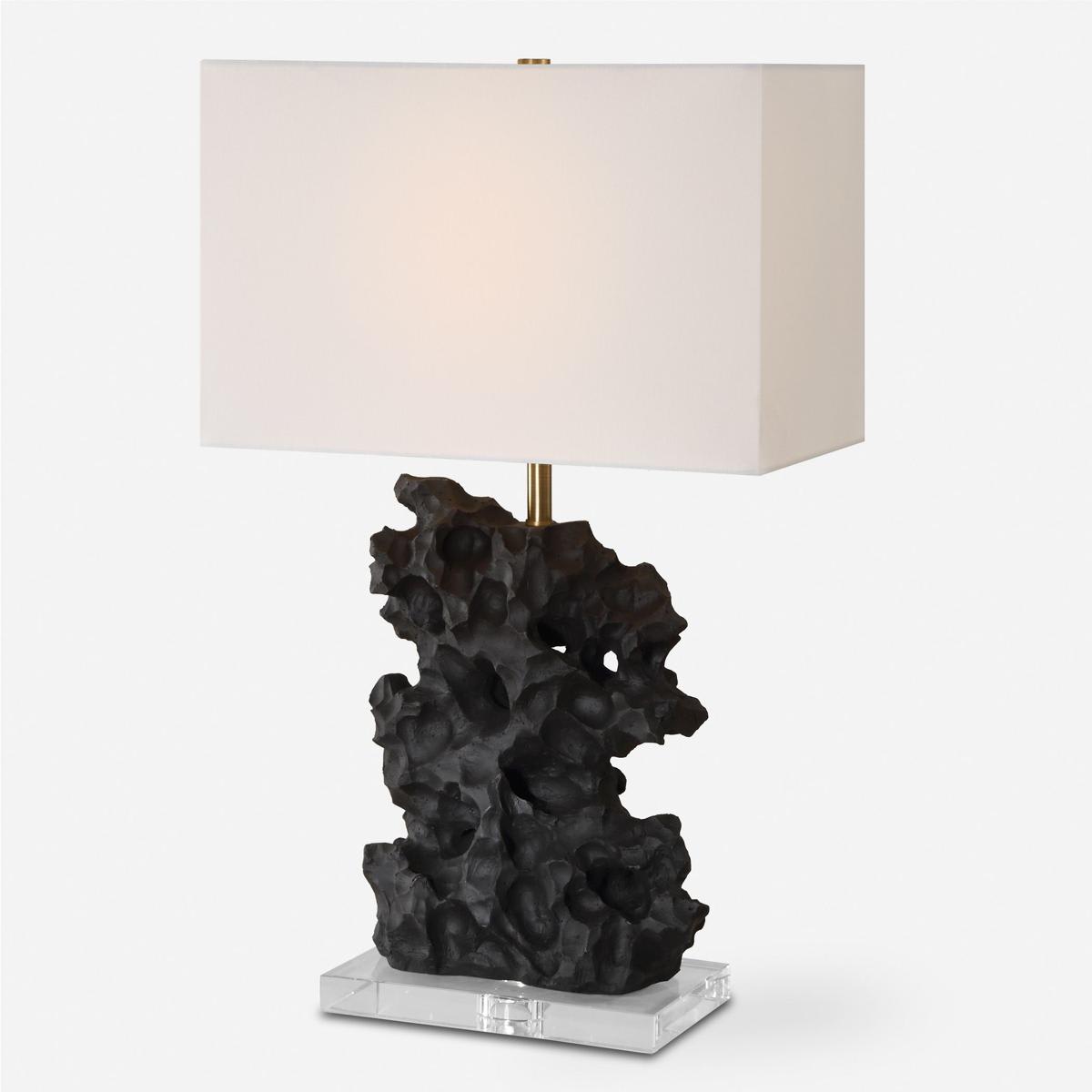 Uttermost 2726940 30386-1 Basalt Table Lamp Black Stone with Antique Brass and Crystal
