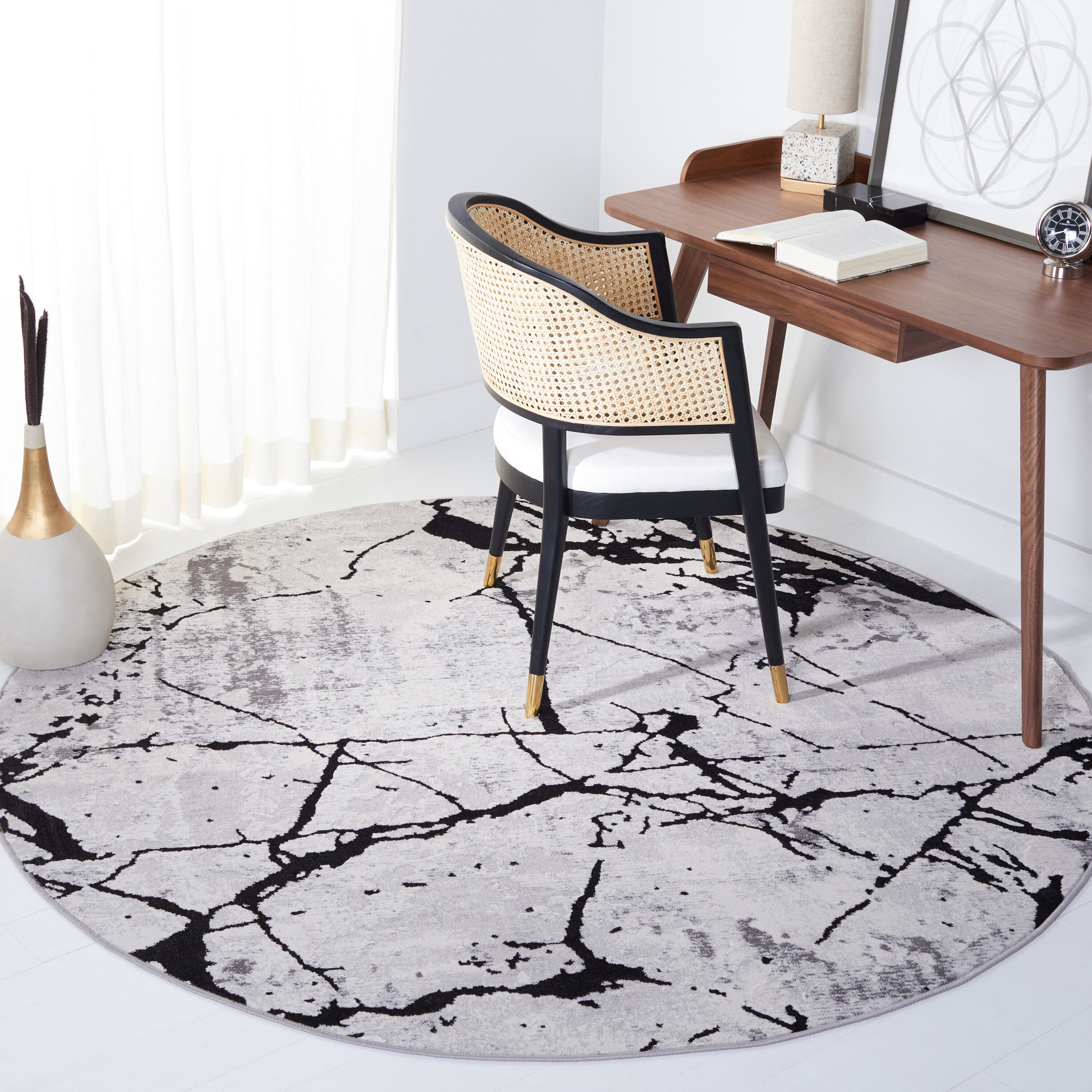 Amelia 293K Grey/Black 8ft x 8ft Round Rug