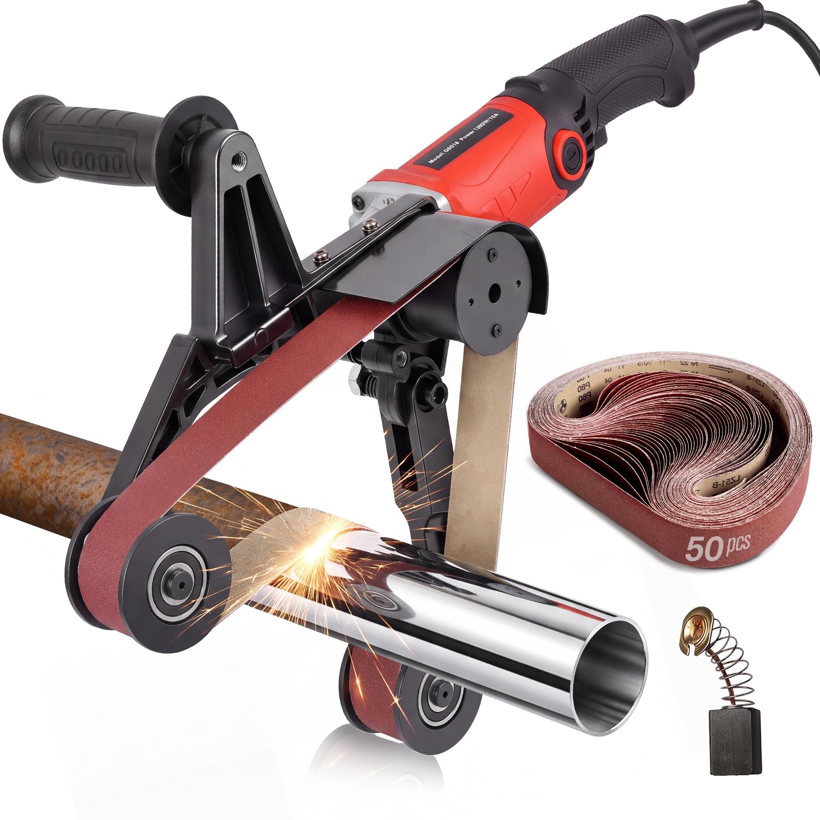 Linder Group Inc Pipe Tube Polisher Sander 800W 6 Speed Adjustable 500 to 10000RPM Handheld Belt Grinder for Metal Wood Plastic Includes 50 pcs Sanding Belts for #L3JD3FGC