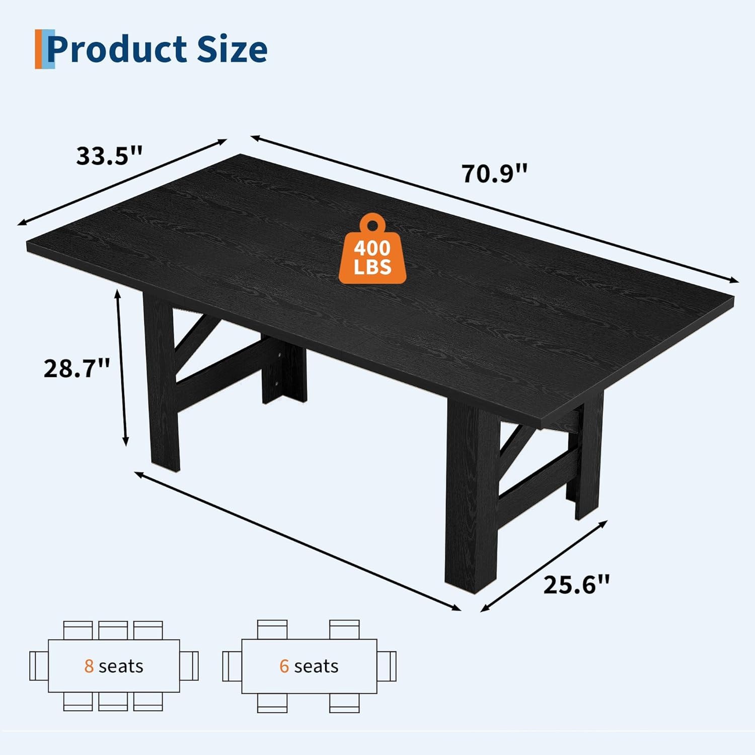 Garvee 71Inch Farmhouse Dining Table for 6-8 People Large Rectangular ...